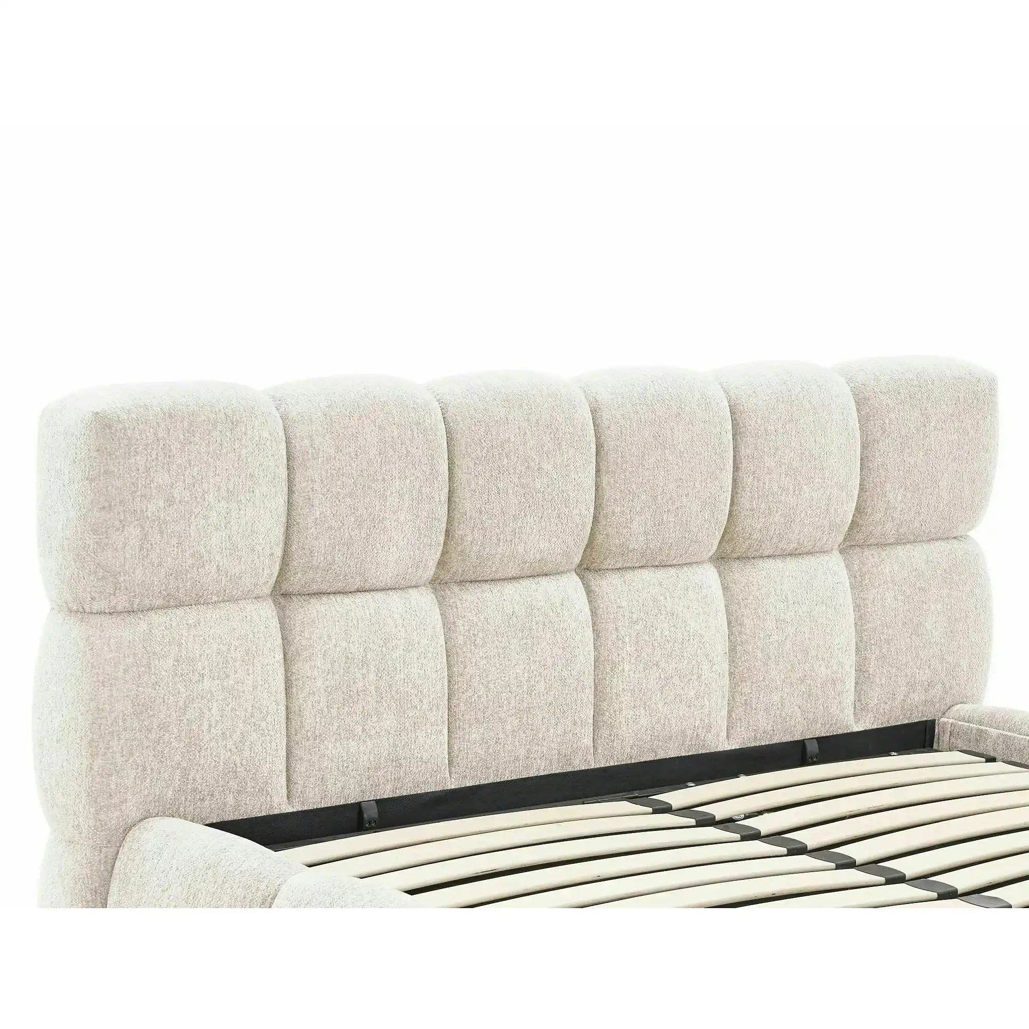 Pat PARMA 160x200, bej, stofă, cu spațiu de depozitare
