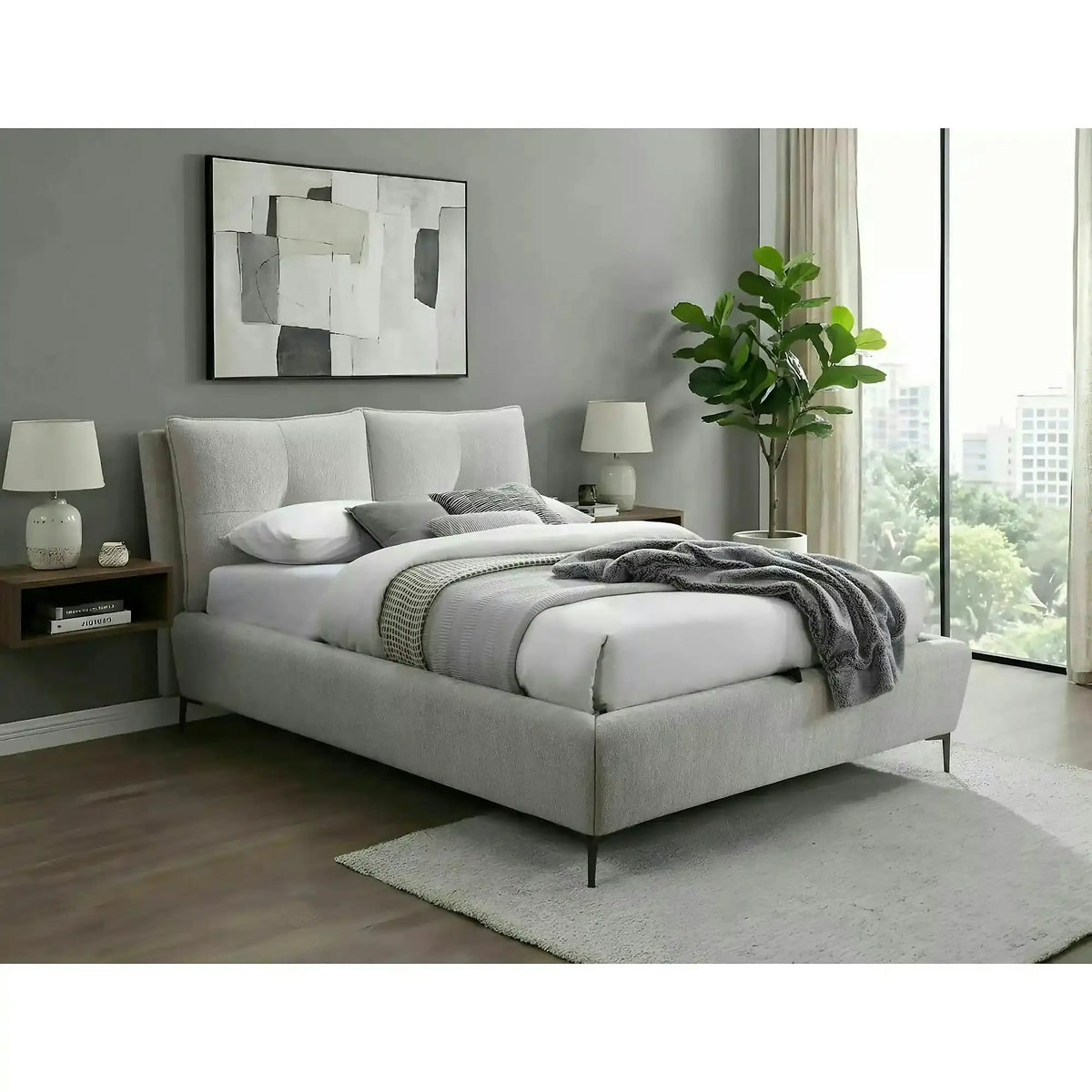 Pat PASADENA 160x200, bej, stofă, cu spațiu de depozitare