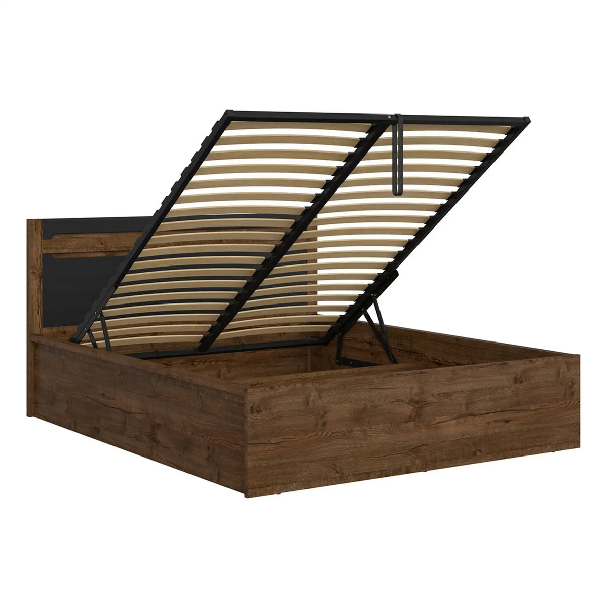 Pat RUSO 140x200, stejar, PAL laminat, cu somiera si lada depozitare