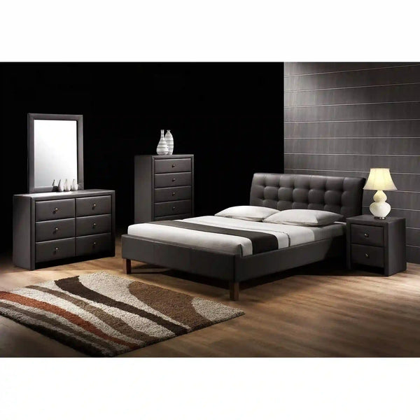 Pat SAMARA 160x200, negru, piele ecologica/lemn, cu somiera
