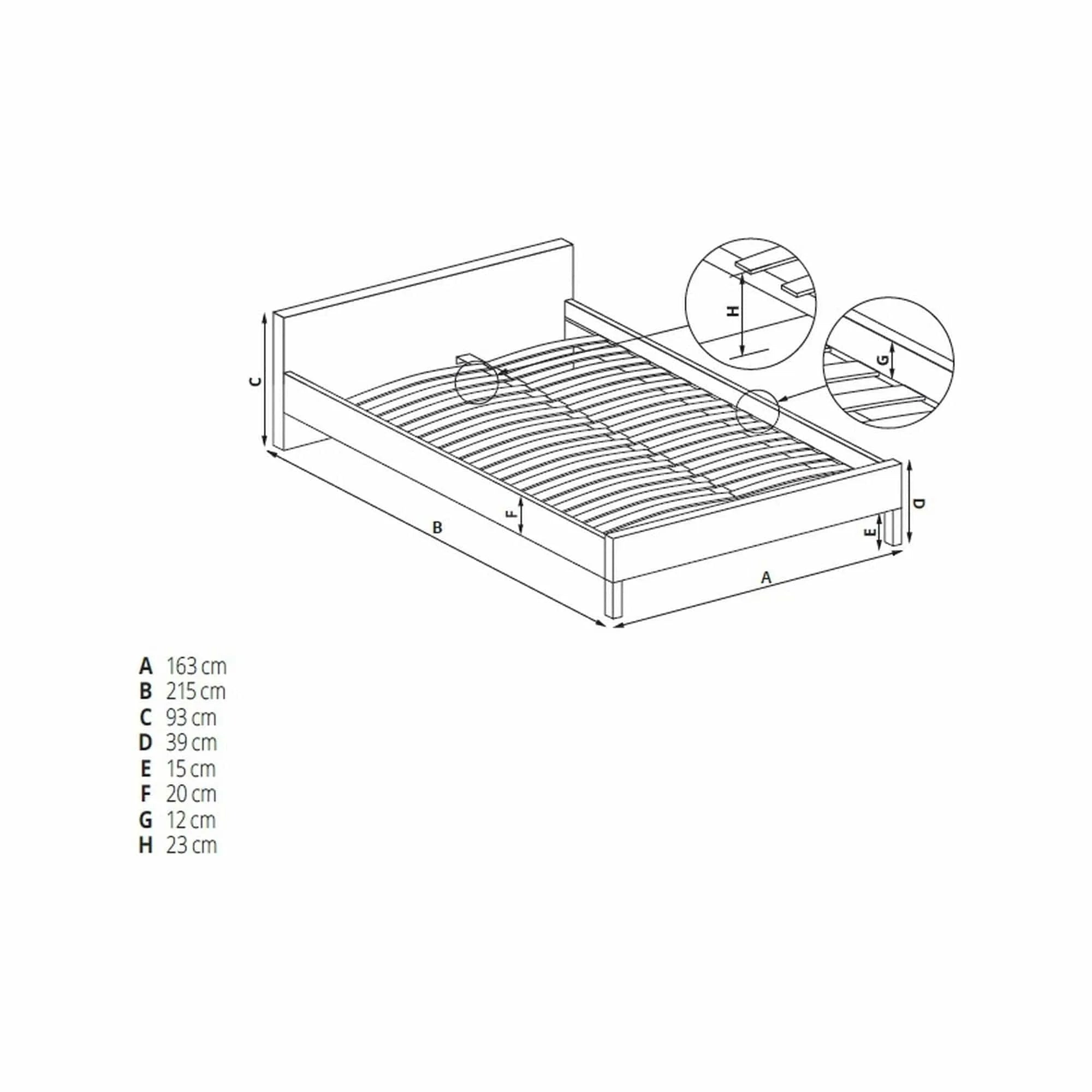 Pat SAMARA 160x200, negru, piele ecologica/lemn, cu somiera