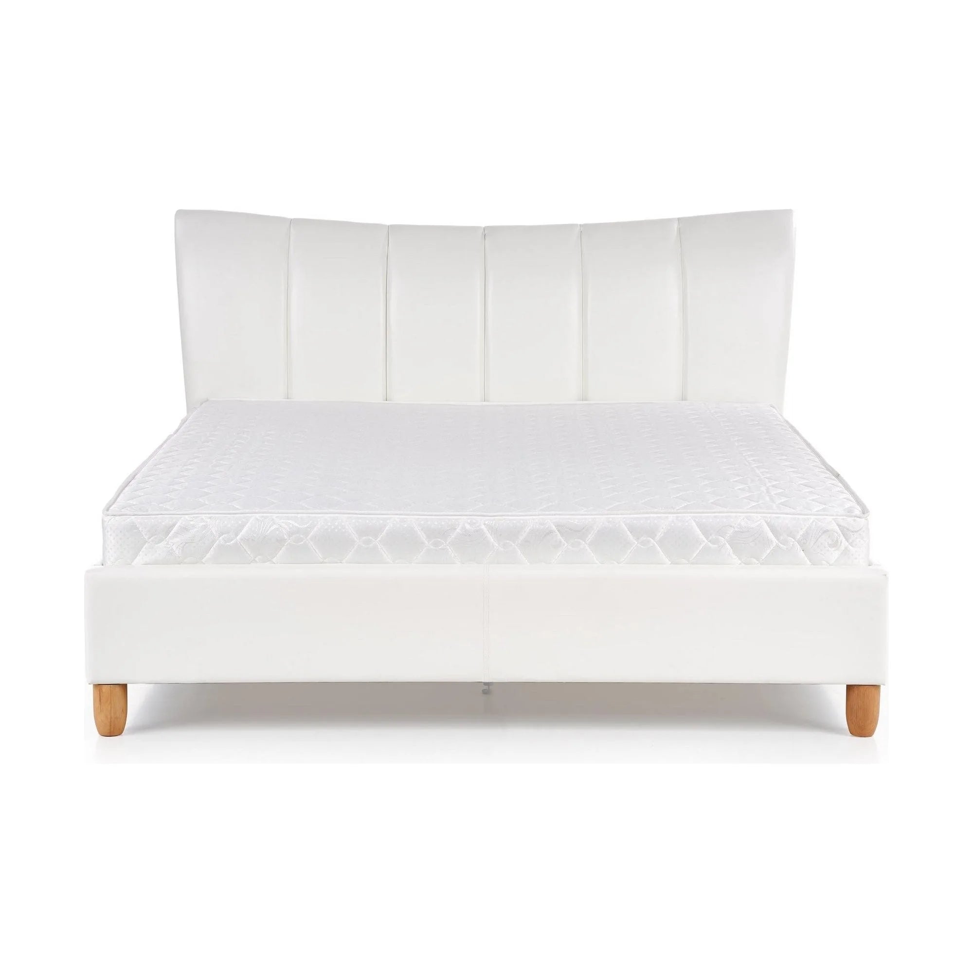 Pat SANDY 160x200, alb, piele ecologica/lemn, cu somiera