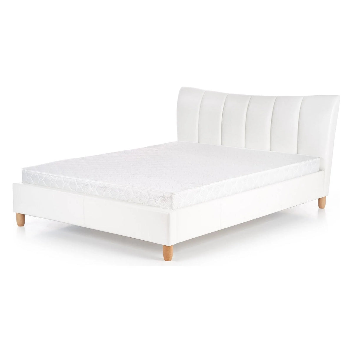 Pat SANDY 160x200, alb, piele ecologica/lemn, cu somiera