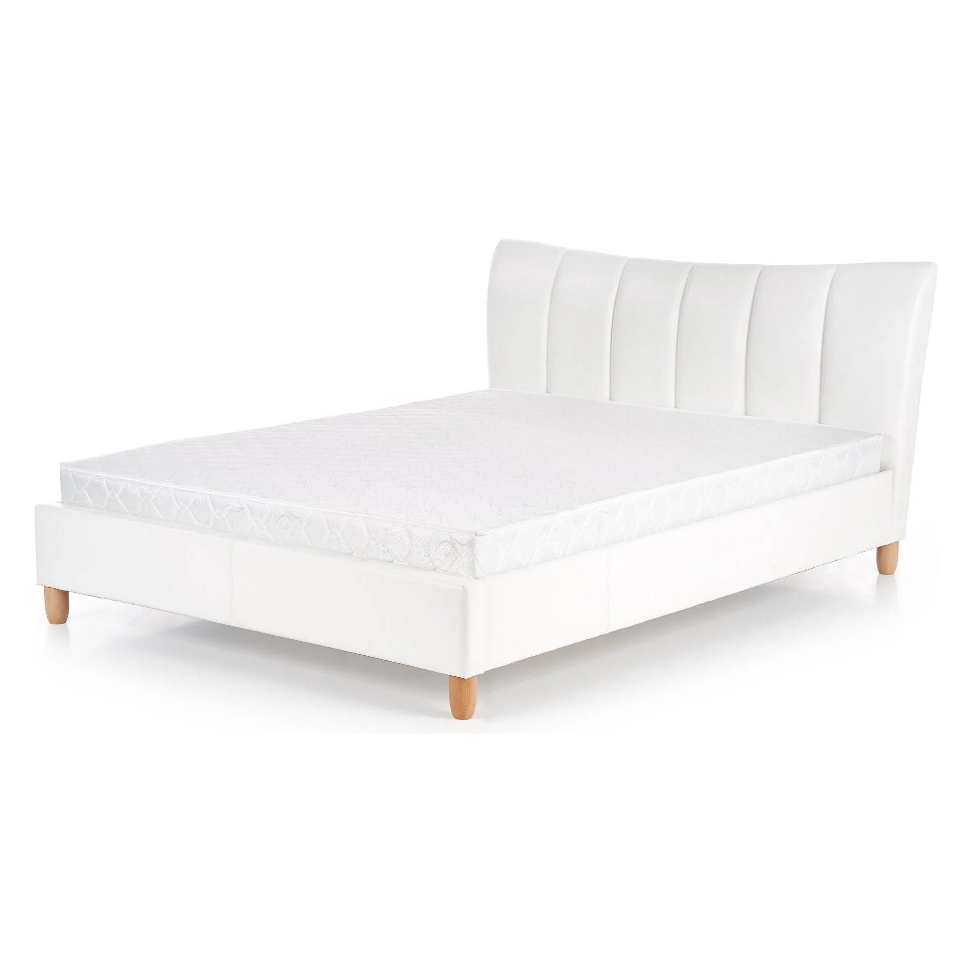 Pat SANDY 160x200, alb, piele ecologica/lemn, cu somiera