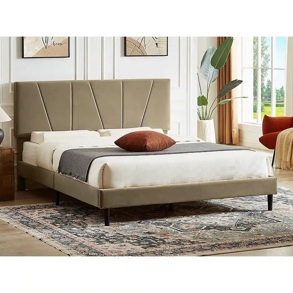 Pat SAVANA 160x200, stofa catifelata bej - Bluvel 28, cu suport saltea