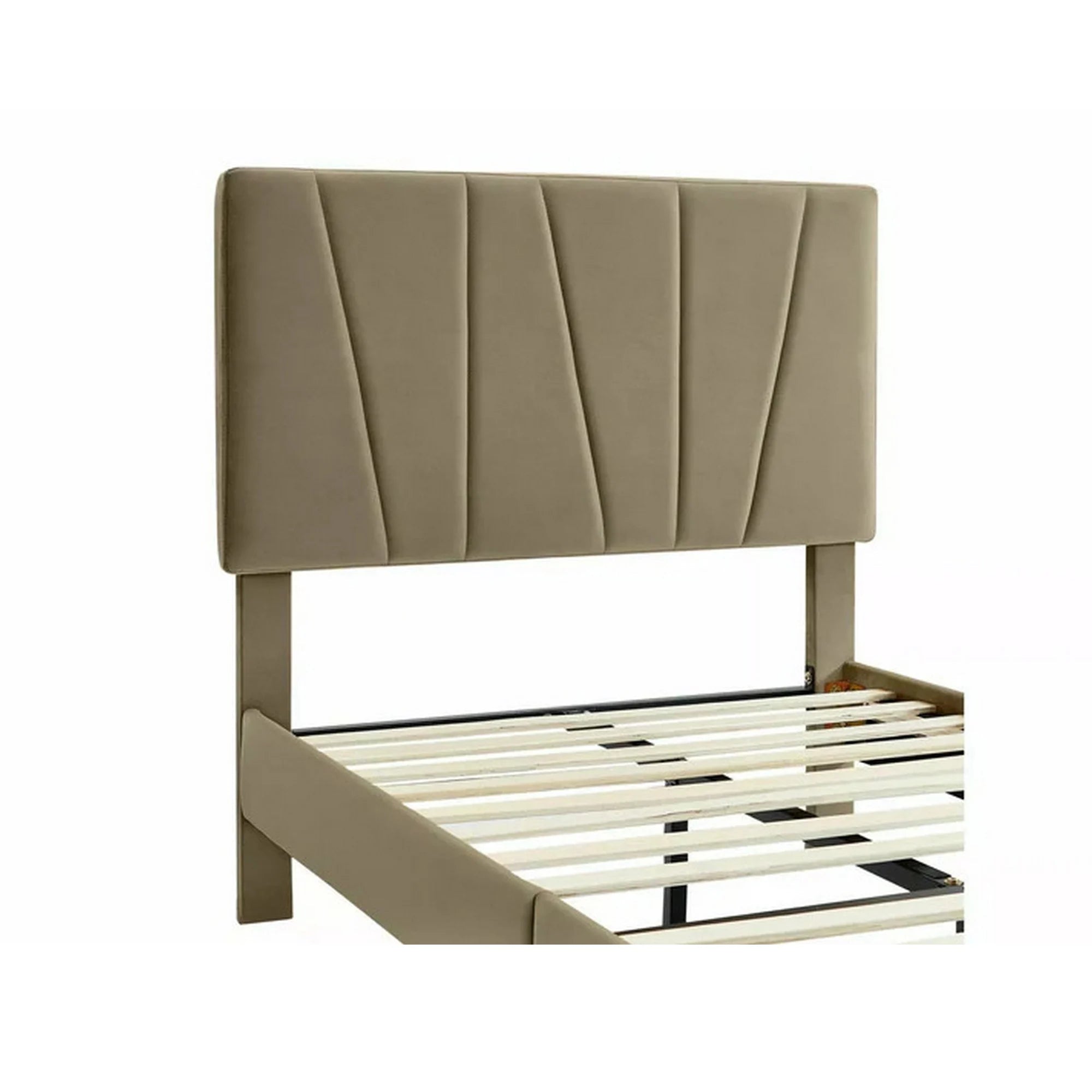 Pat SAVANA 90x200, stofa catifelata bej - Bluvel 28, somiera inclusa