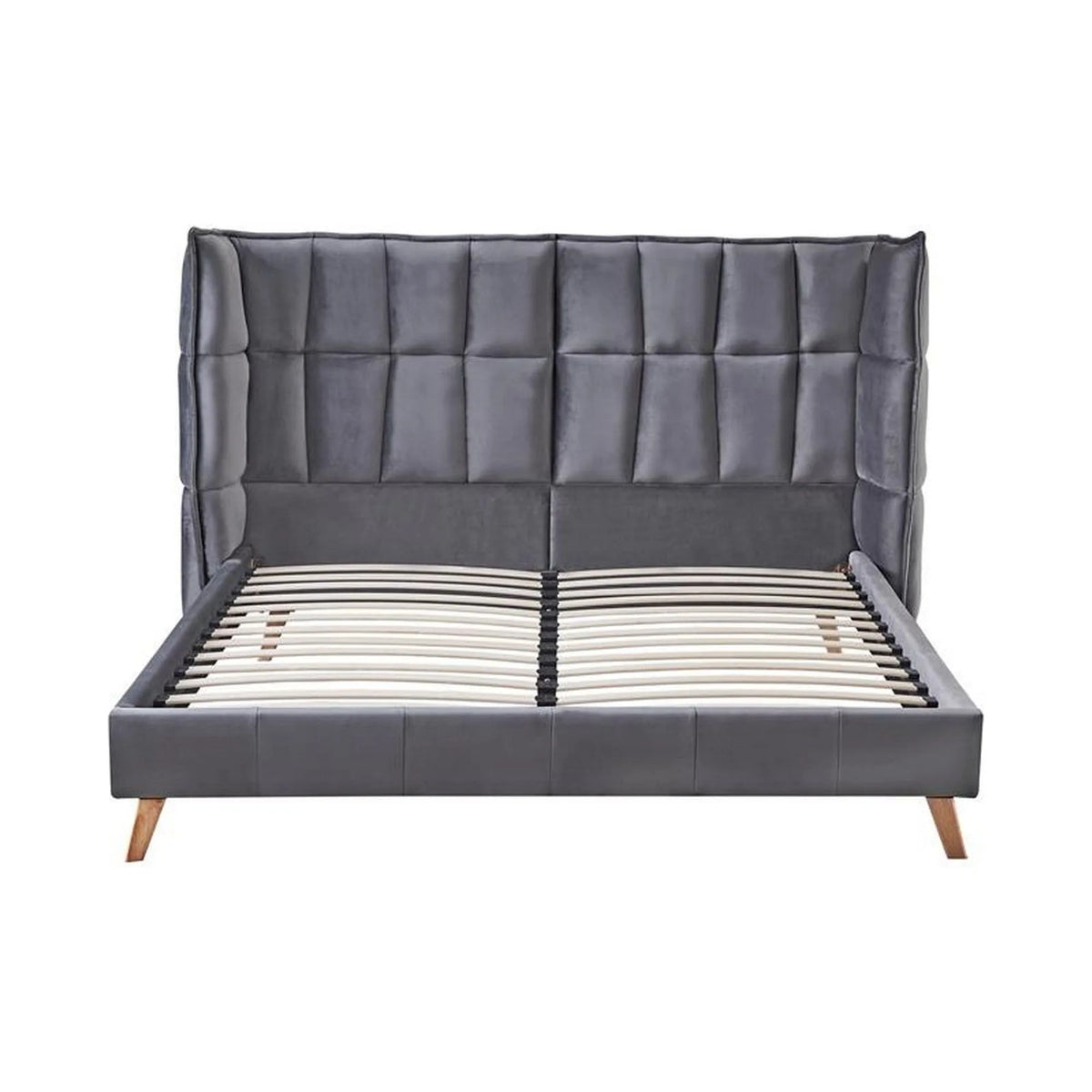 Pat Scandino 160x200, stofa catifelata gri, cu somiera