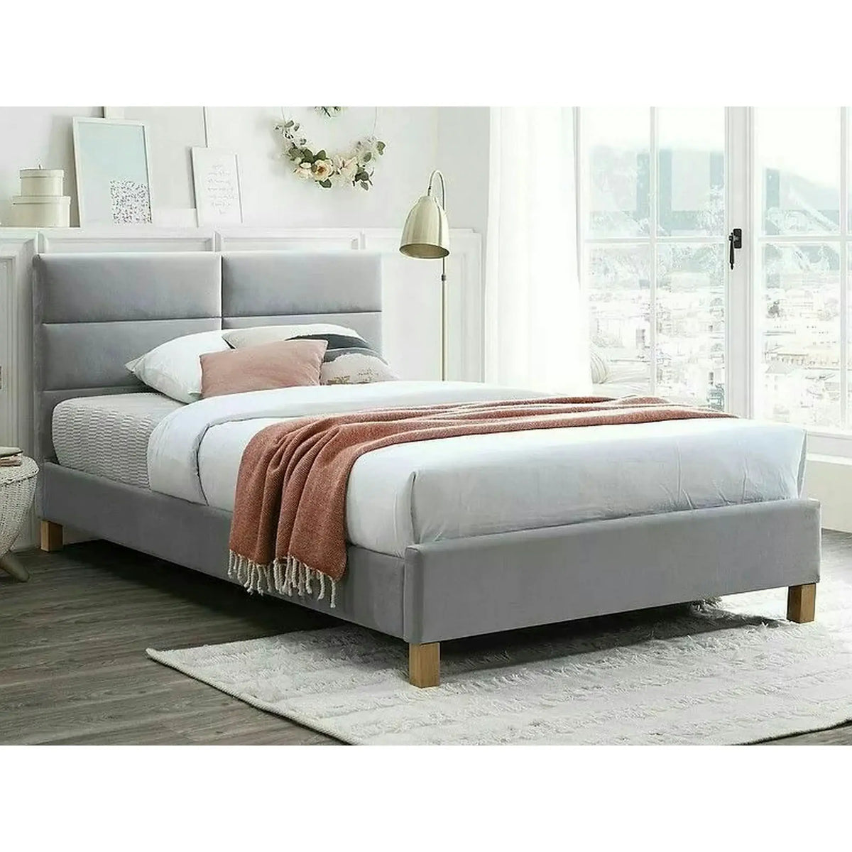 Pat SIERRA 120x200, stofa catifelata gri deschis - Bluvel 03, somiera inclusa