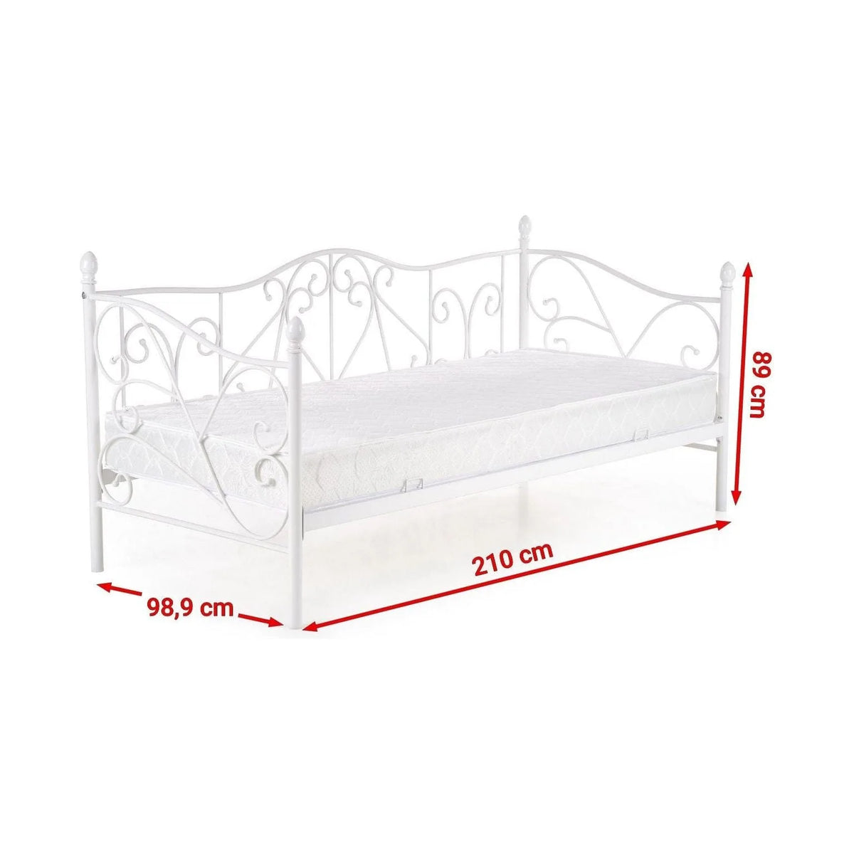 Pat Sumatra 90x200, alb, otel, cu somiera