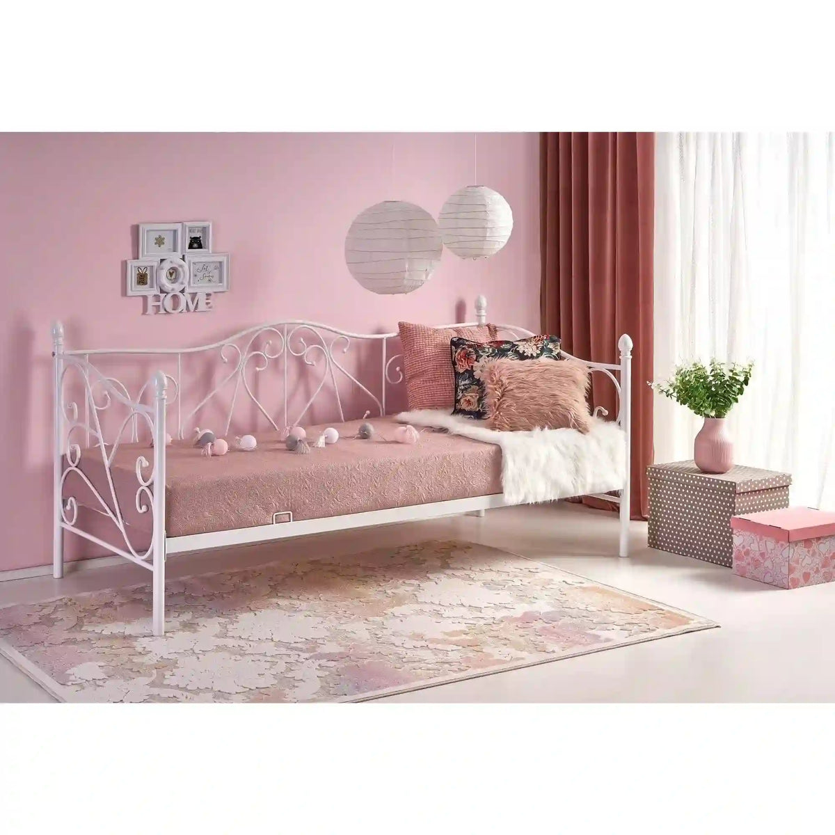 Pat Sumatra 90x200, alb, otel, cu somiera