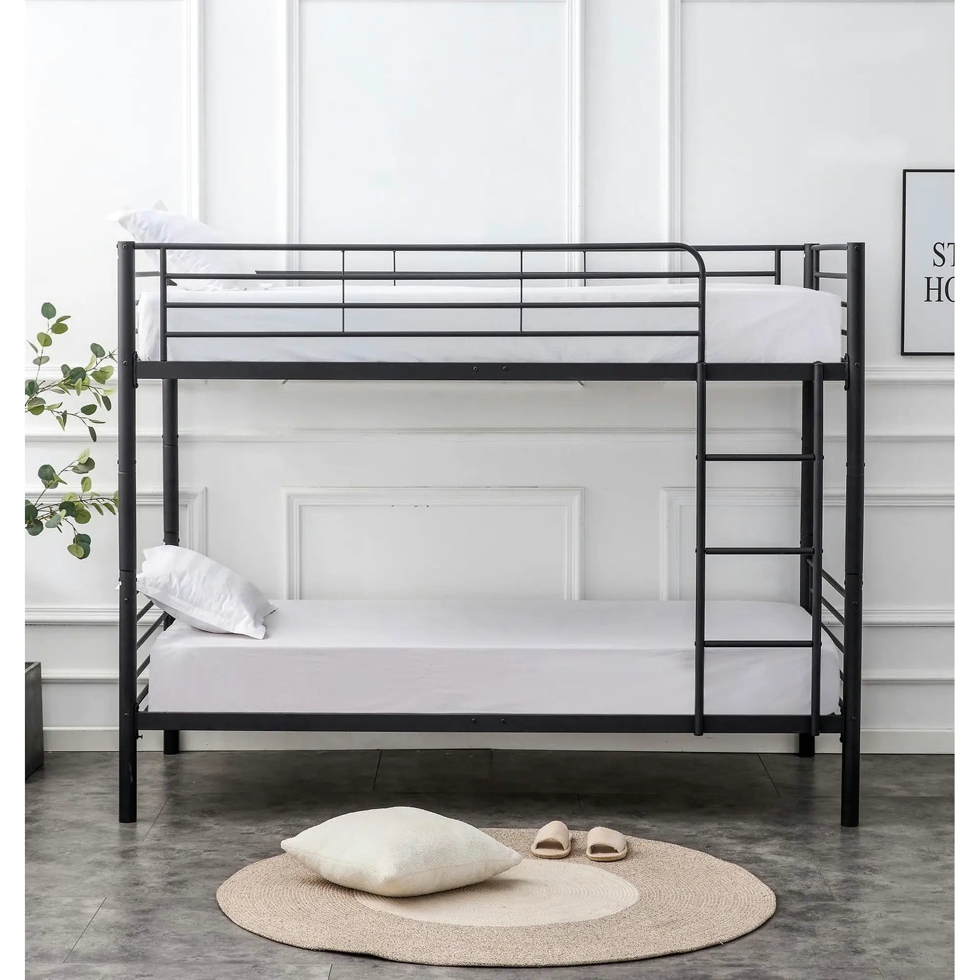 Pat supraetajat BUNKY 90x200, negru, metal, cu somiera