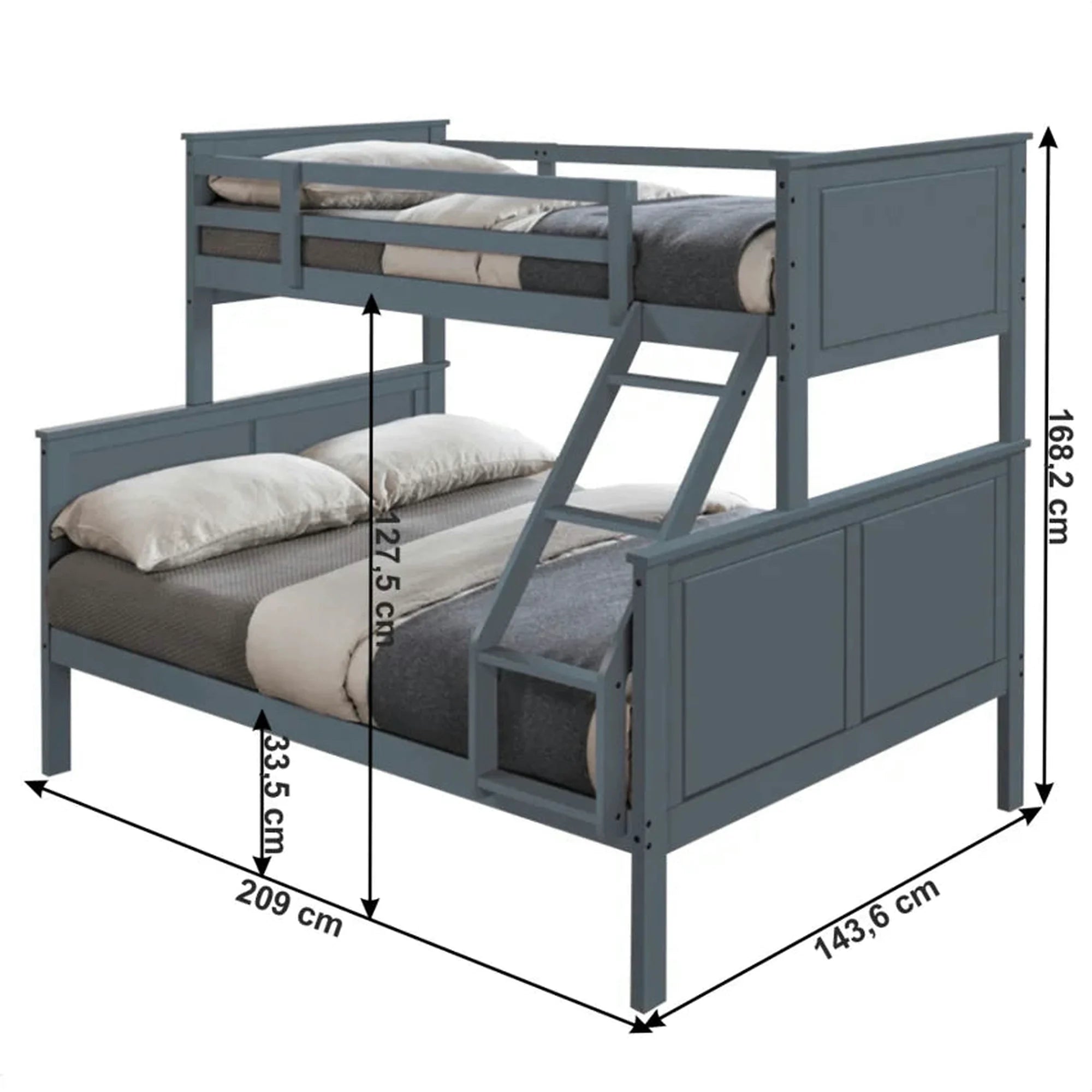 Pat supraetajat NEVIL 90x200/140x200, gri antracit, cu somiera