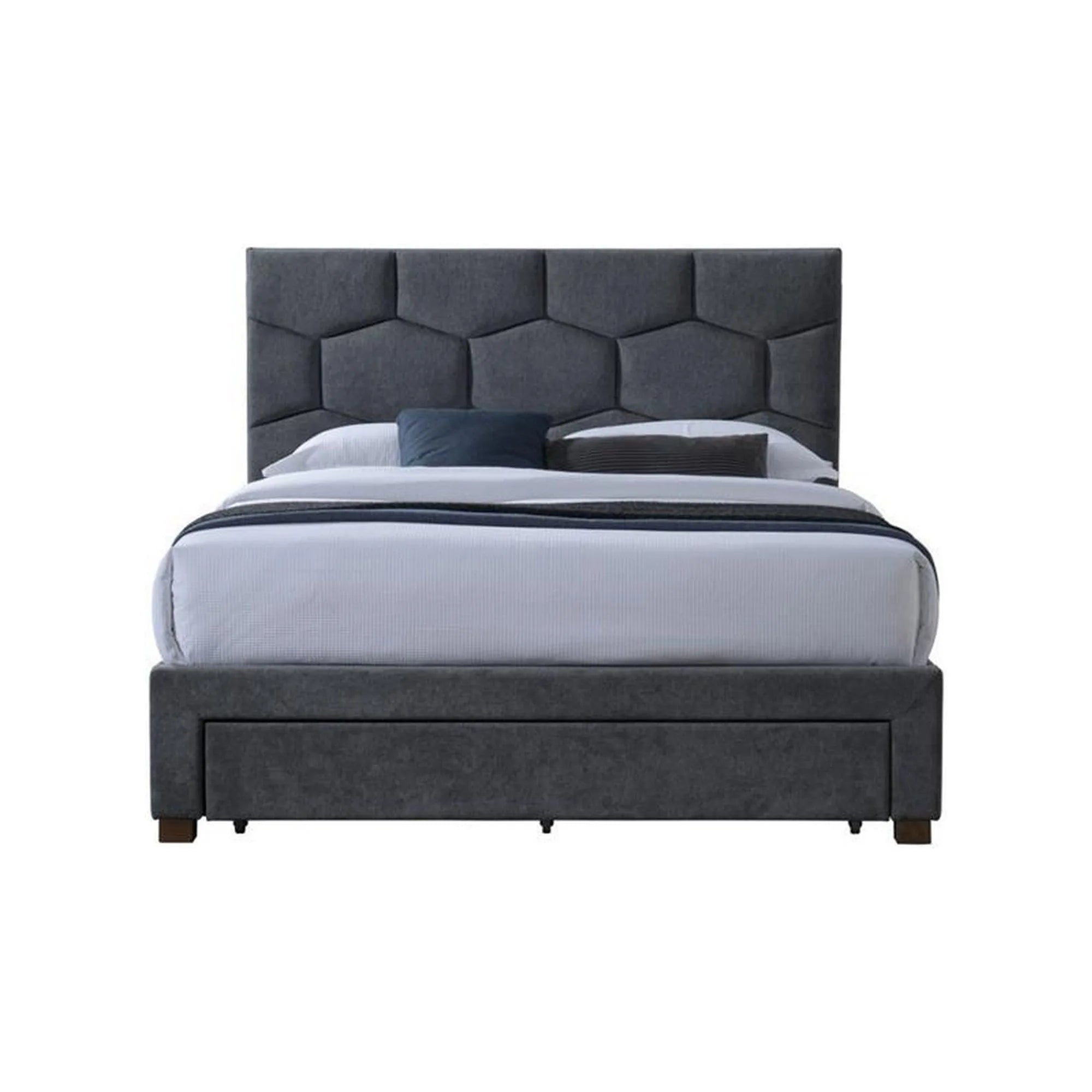 Pat tapitat HARRIET 160x200, stofa gri, cu somiera si spatiu depozitare