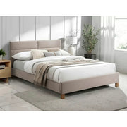 Pat tapitat lemn SIERRA 140x200, stofa catifelata, bej - Bluvel 28, somiera inclusa