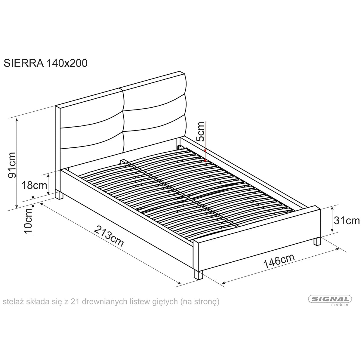 Pat tapitat lemn SIERRA 140x200, stofa catifelata, bej - Bluvel 28, somiera inclusa