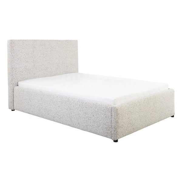 Pat tapitat TRIPO 180x200, stofa clasica bej - Puente 06, cu somiera si spatiu depozitare