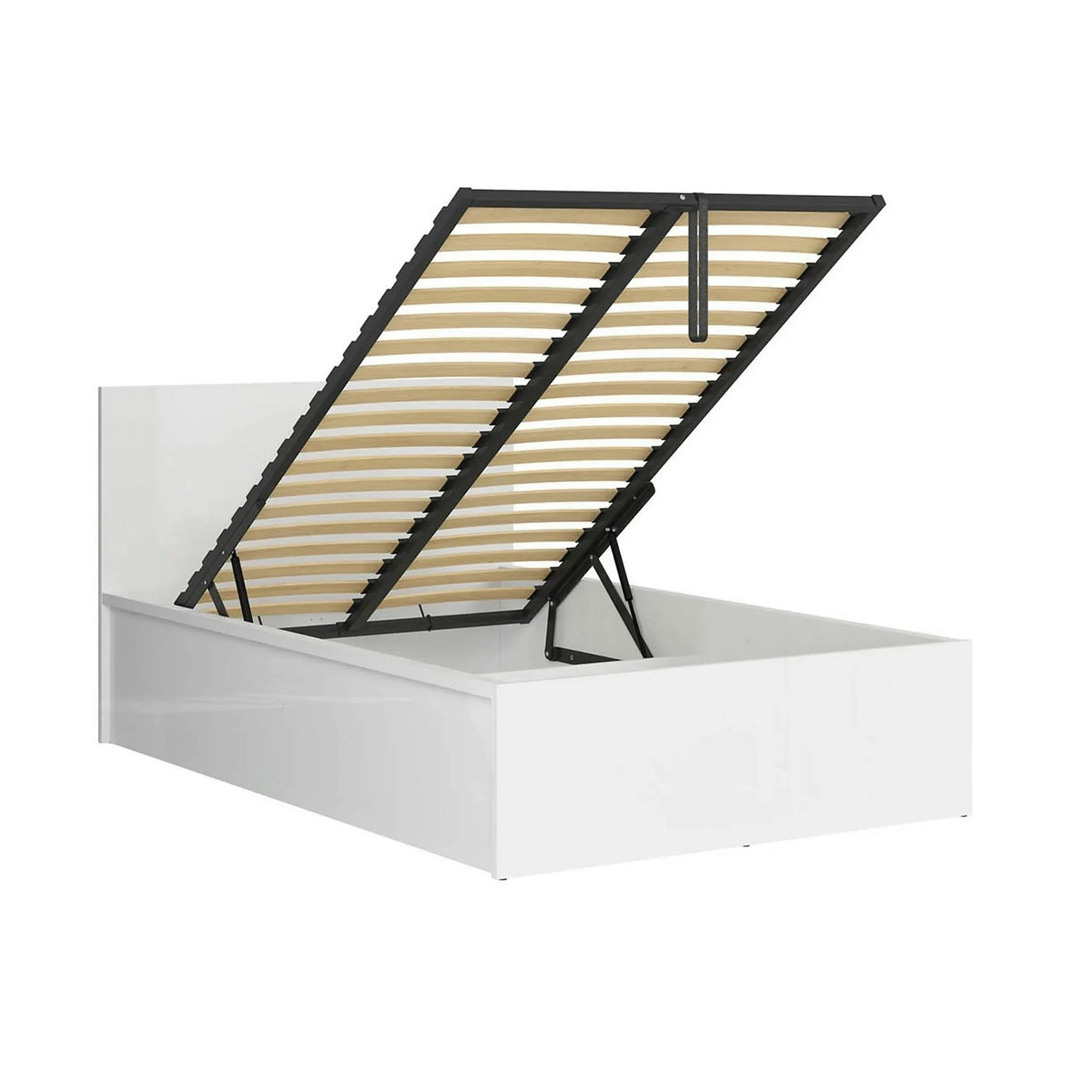 Pat TETRIX 120x200, alb lucios, PAL laminat, cu somiera si lada depozitare