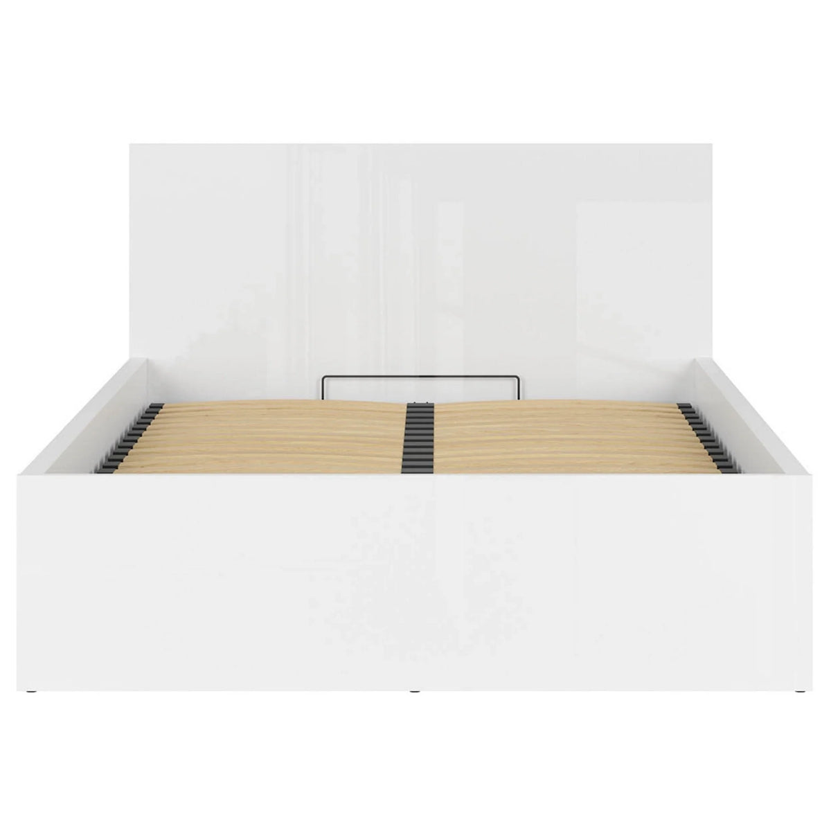 Pat TETRIX 140x200, alb lucios, PAL, cu somiera si spatiu depozitare