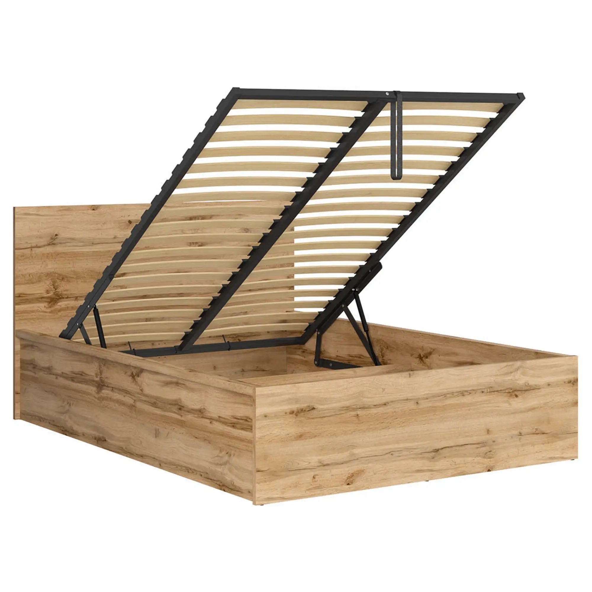 Pat TETRIX 140x200, stejar wotan, PAL, cu somiera si spatiu depozitare