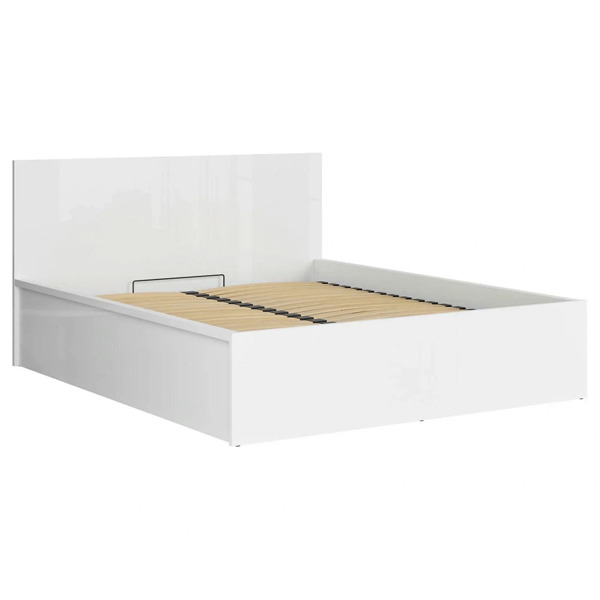 Pat TETRIX 160x200, alb lucios, PAL, cu somiera si spatiu depozitare