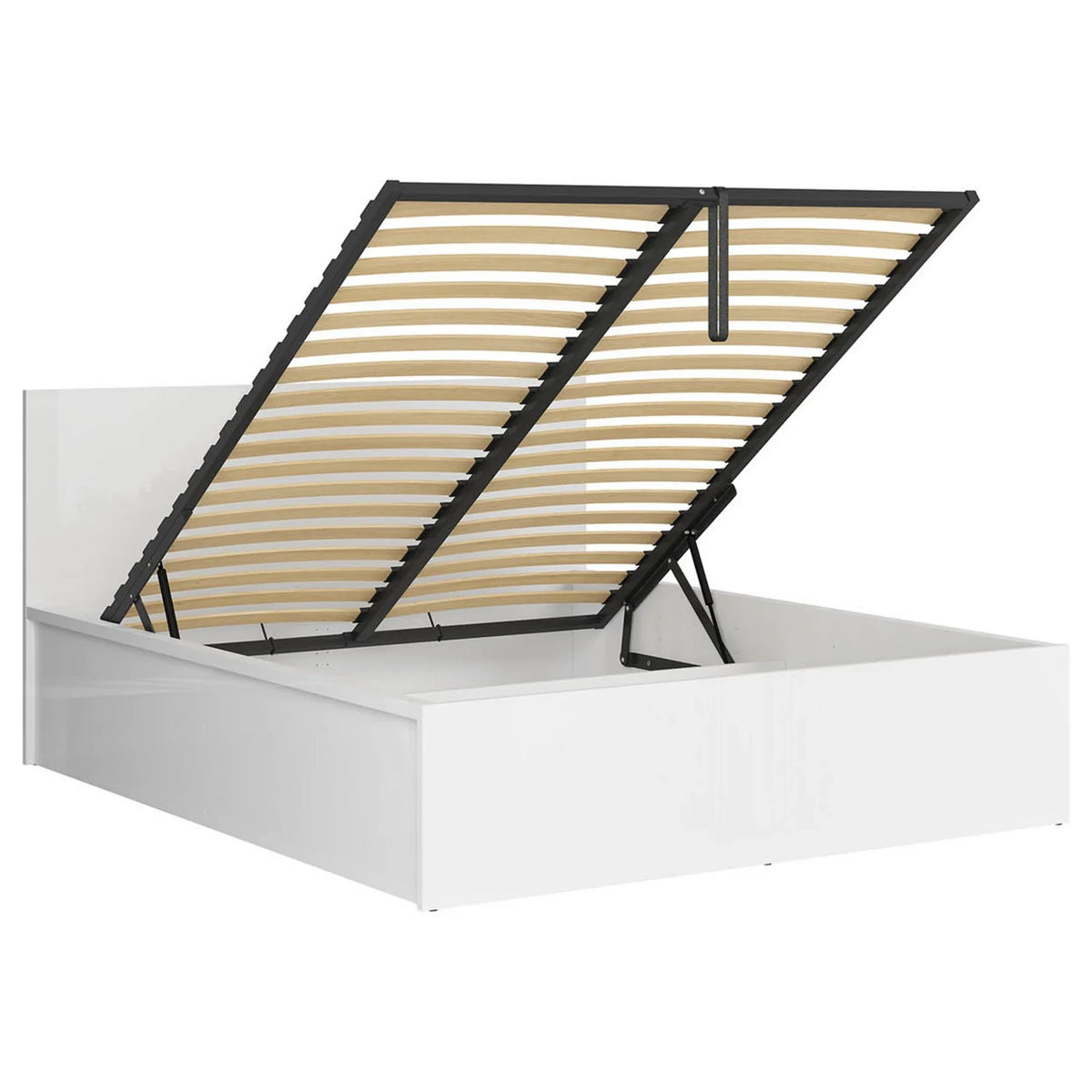 Pat TETRIX 160x200, alb lucios, PAL, cu somiera si spatiu depozitare