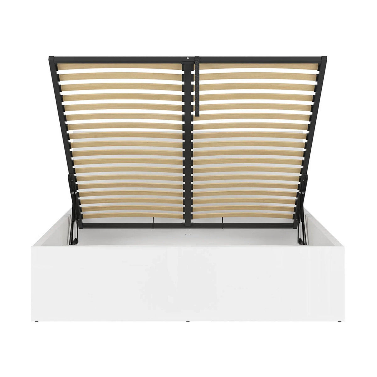 Pat TETRIX 160x200, alb lucios, PAL, cu somiera si spatiu depozitare