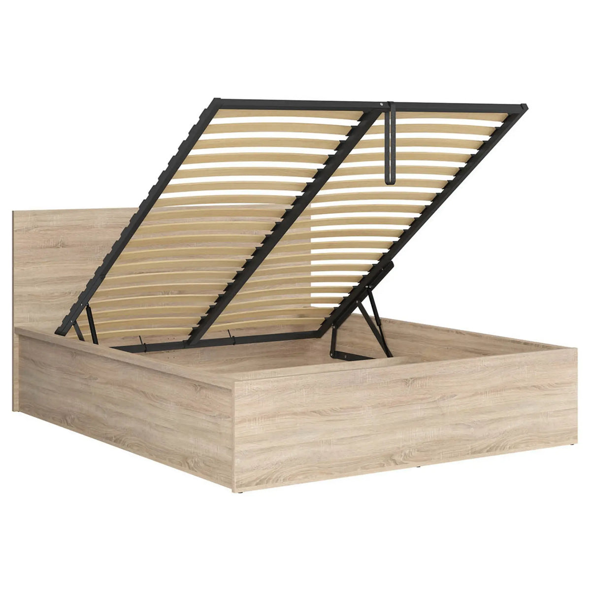 Pat TETRIX 160x200, stejar sonoma, PAL, cu somiera si spatiu depozitare