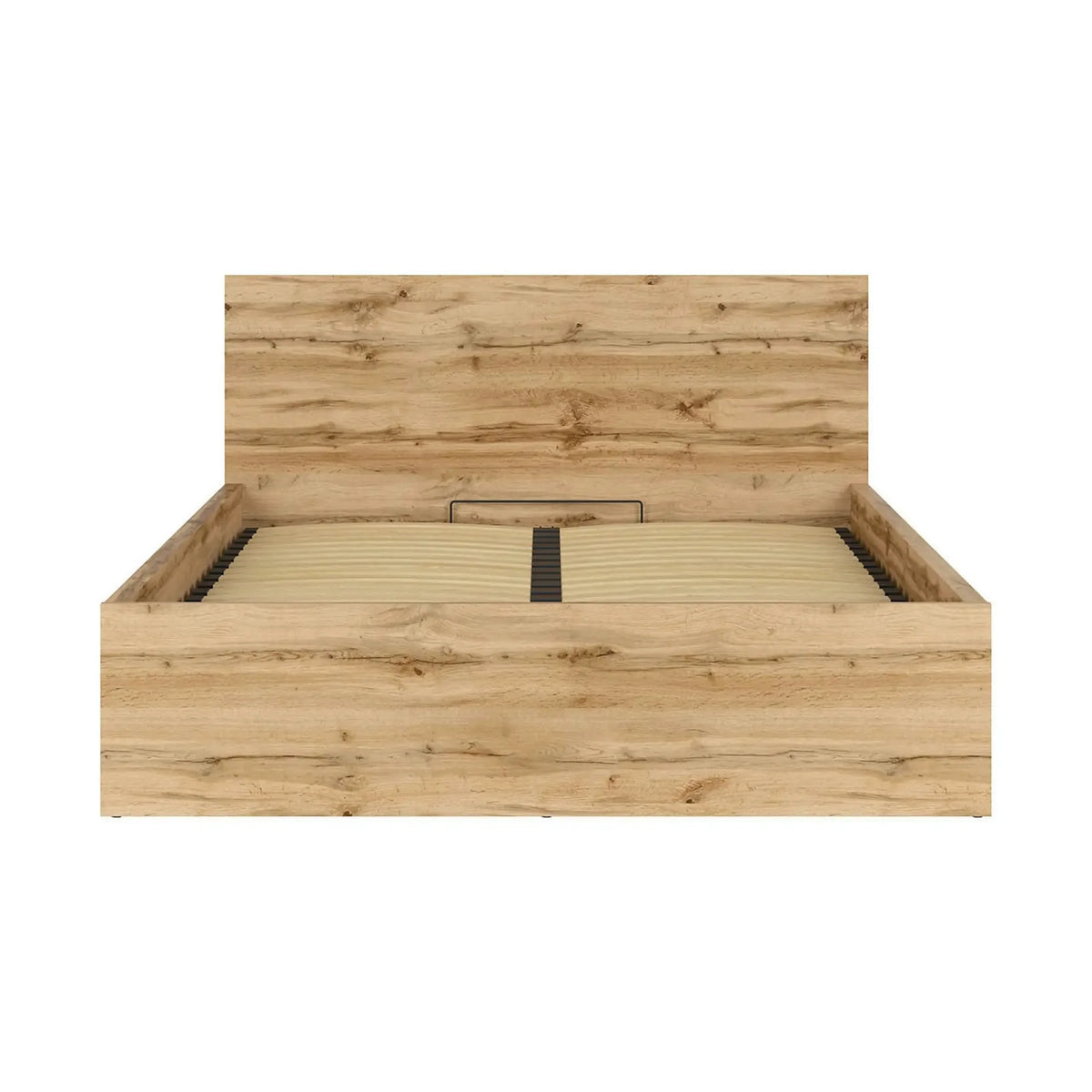 Pat TETRIX 160x200, stejar wotan, PAL, cu somiera si spatiu depozitare