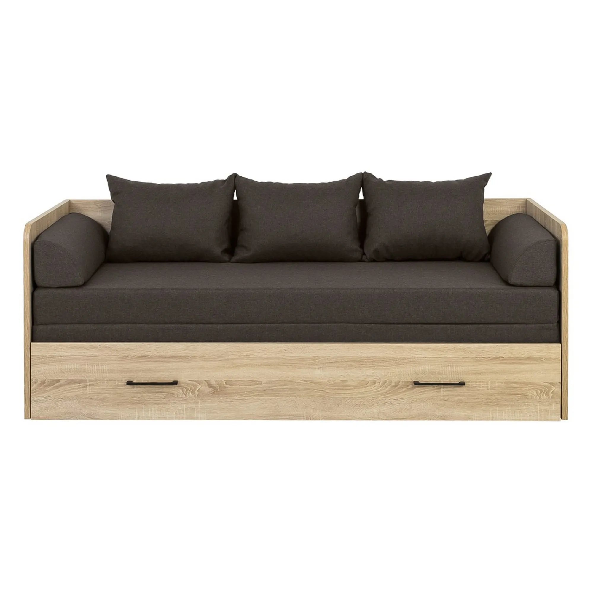 Pat TETRIX 80/160x200, stejar sonoma/maro, PAL/stofa, cu saltea extensibila si spatiu depozitare