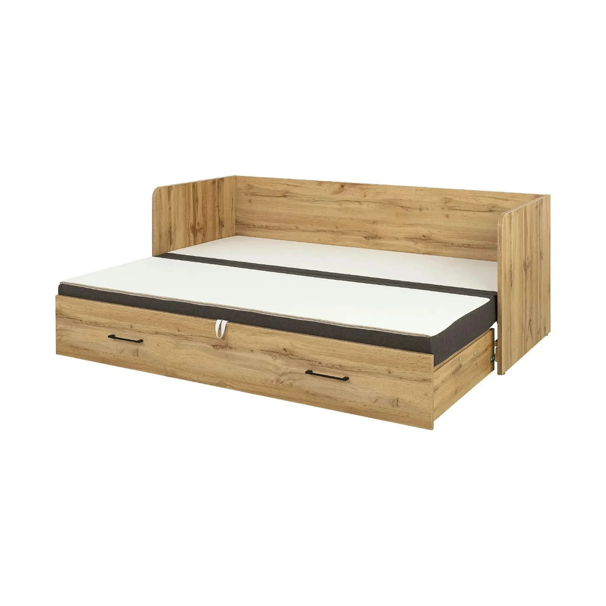 Pat TETRIX 80/160x200, stejar wotan/maro, PAL/stofa, cu saltea extensibila si spatiu depozitare