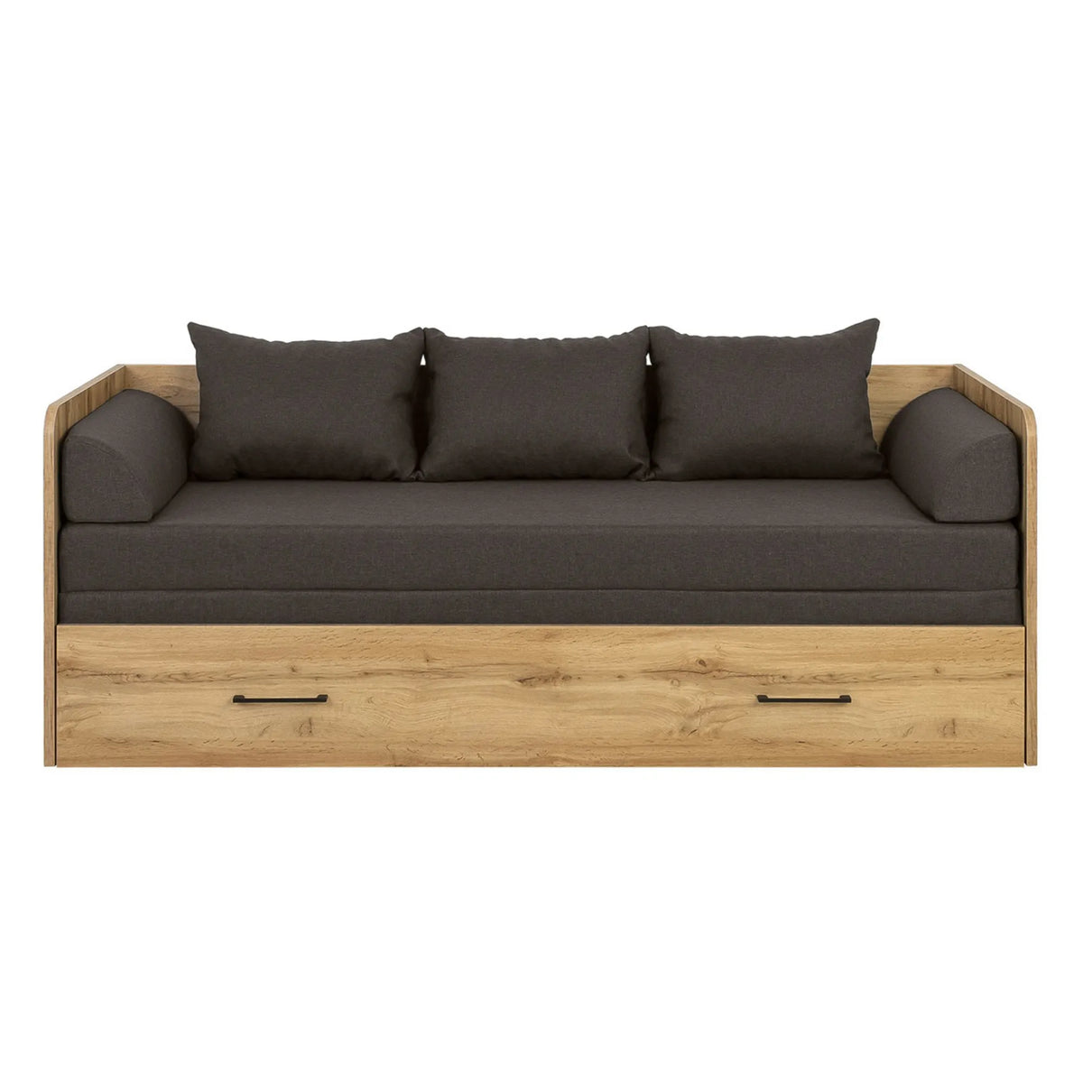 Pat TETRIX 80/160x200, stejar wotan/maro, PAL/stofa, cu saltea extensibila si spatiu depozitare