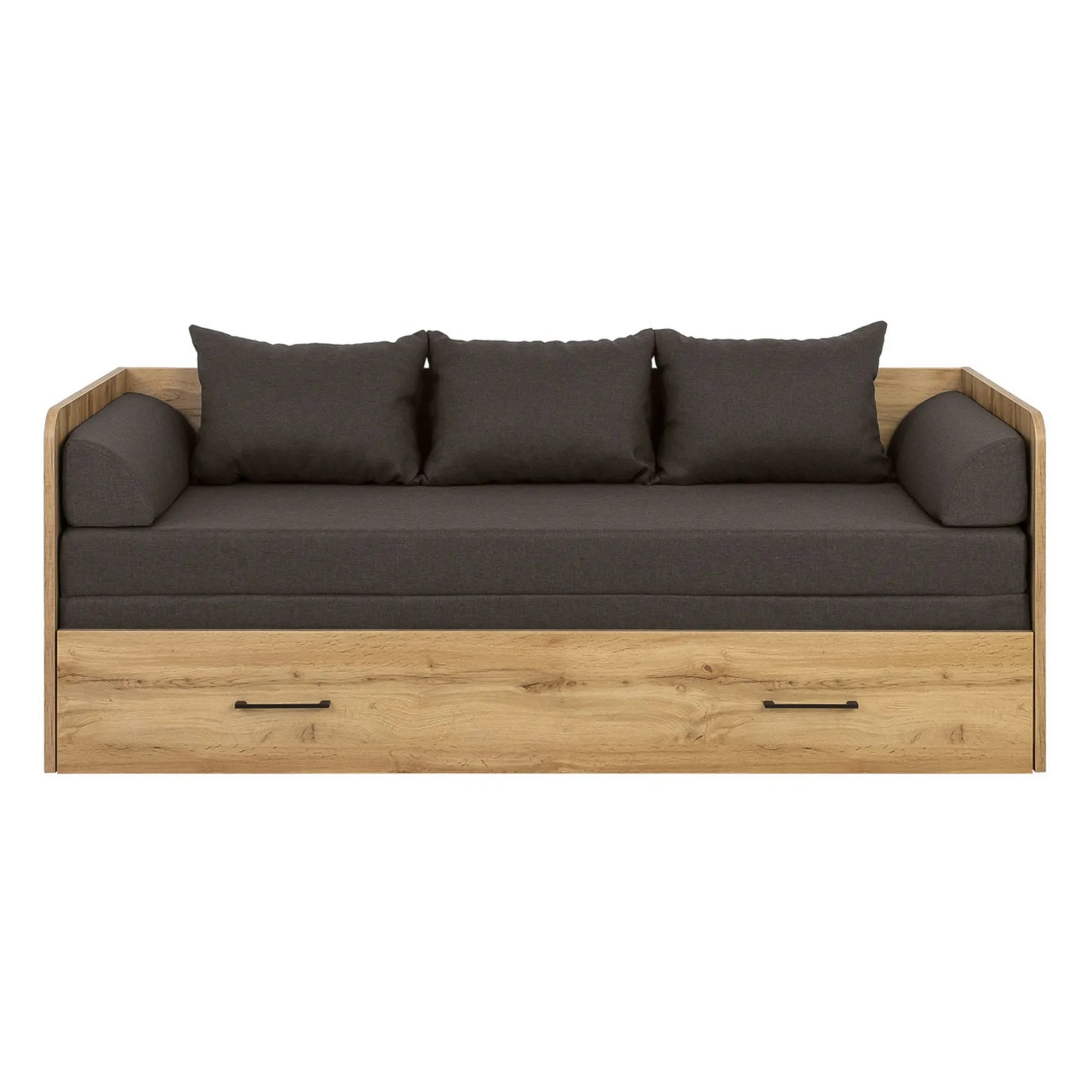 Pat TETRIX 80/160x200, stejar wotan/maro, PAL/stofa, cu saltea extensibila si spatiu depozitare