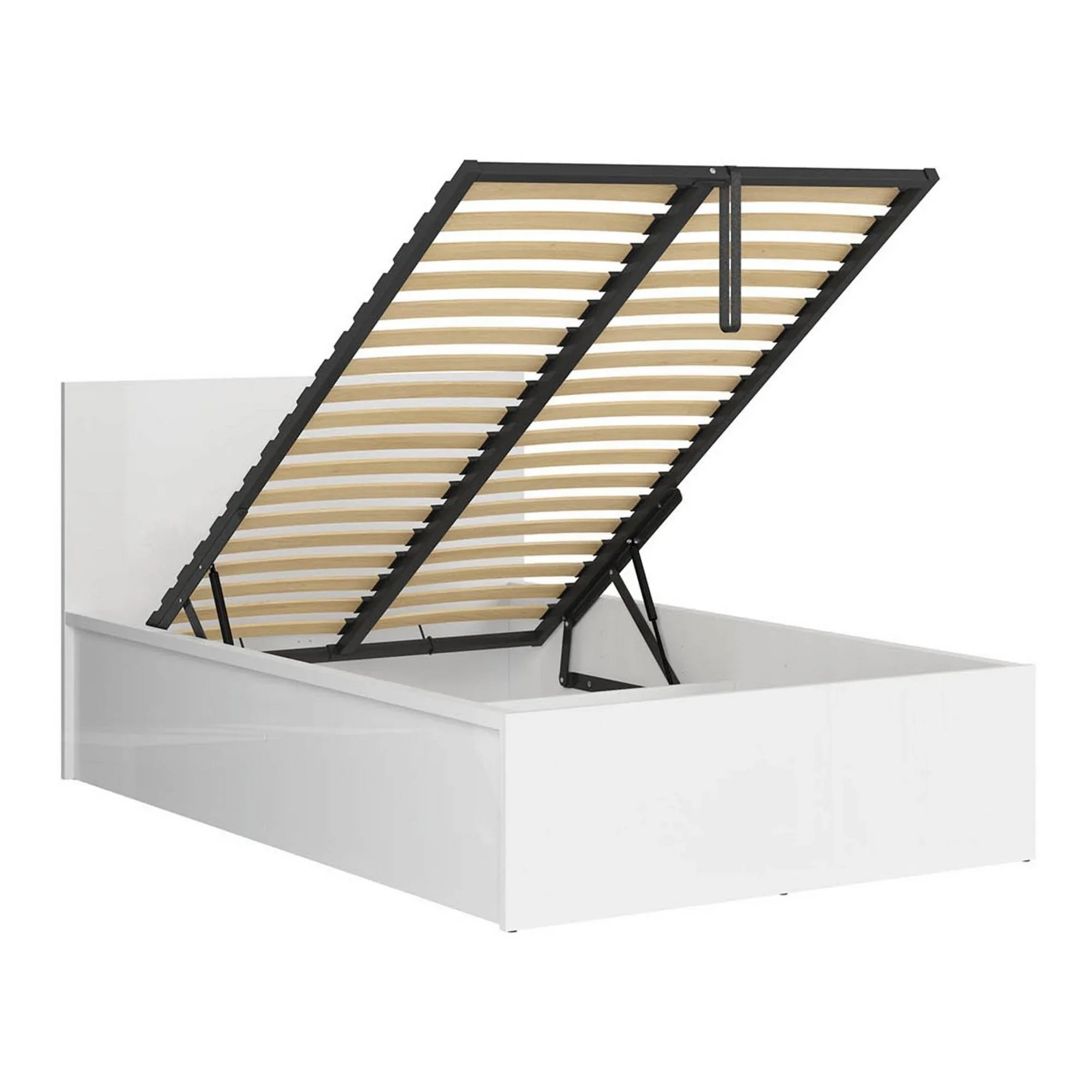 Pat TRETIX 120x200, alb lucios, PAL laminat, cu somiera si lada depozitare