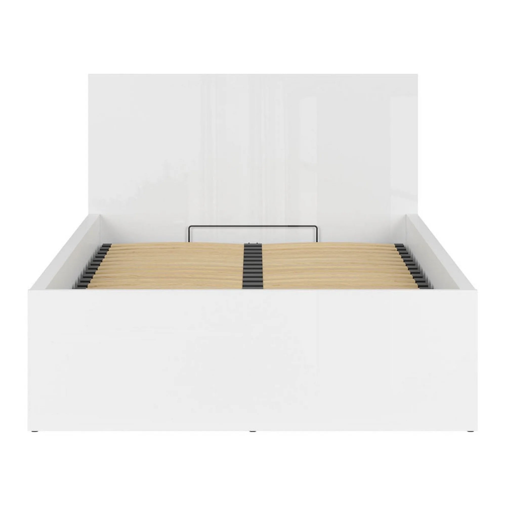 Pat TRETIX 120x200, alb lucios, PAL laminat, cu somiera si lada depozitare