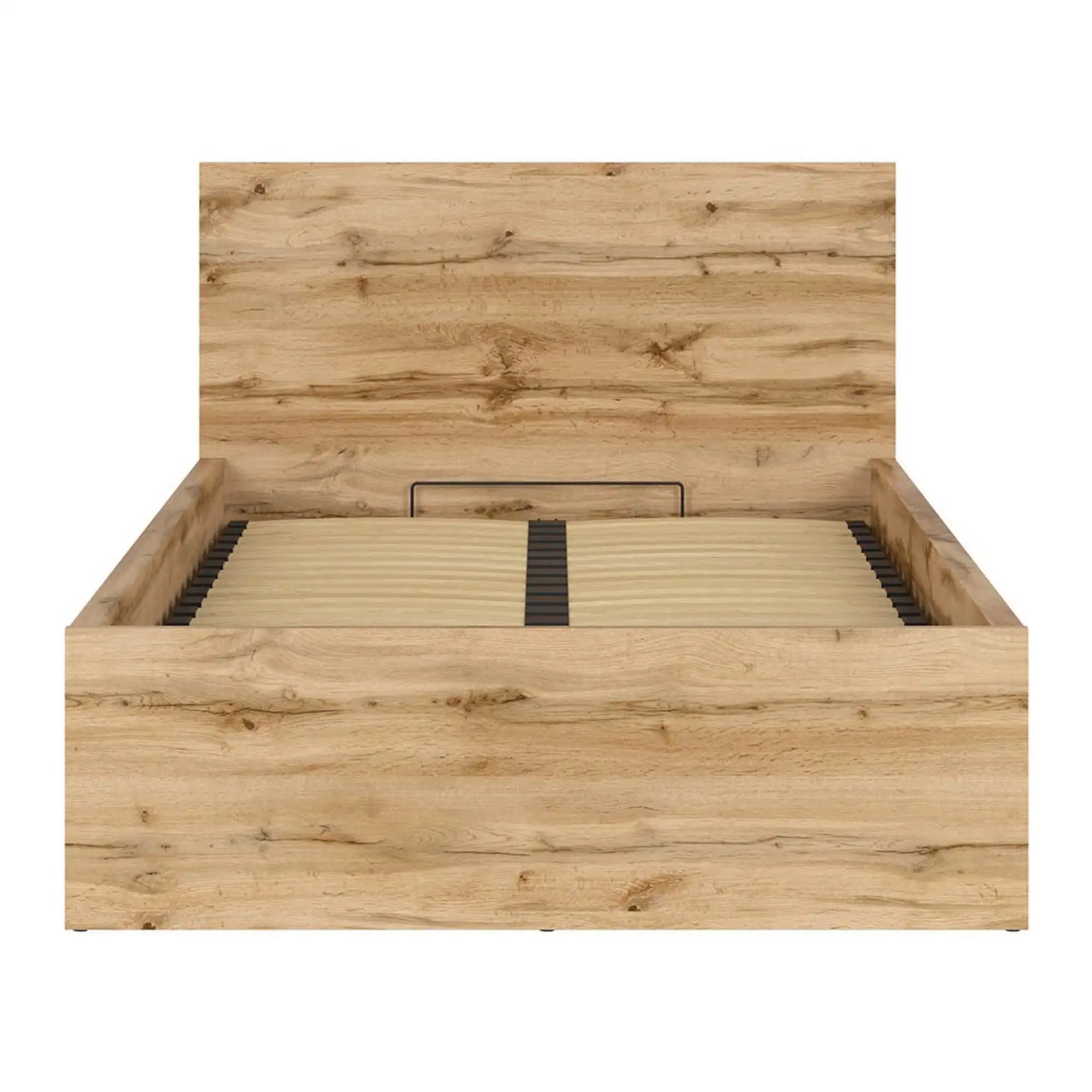 Pat TRETIX 120x200, stejar wotan, PAL laminat, cu somiera si lada depozitare