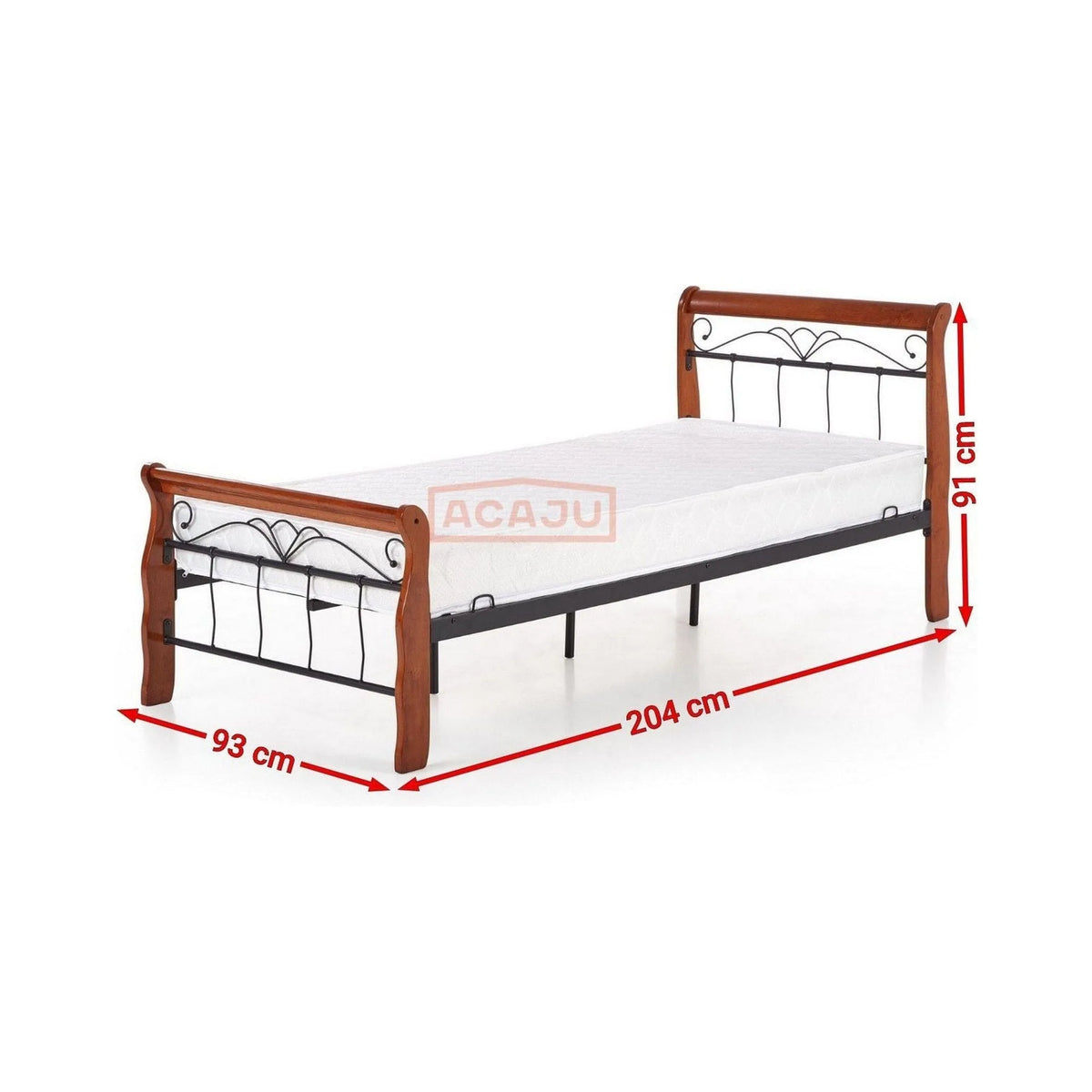 Pat VERONICA 90x200, cires antic/negru, lemn, cu somiera