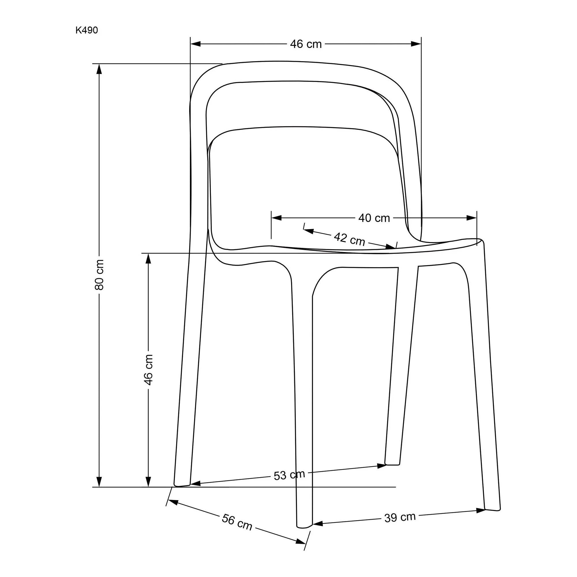 Scaun K490, negru, polipropilena, 46x55x80 cm