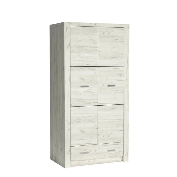 Dulap INDIANAPOLIS I1, stejar craft alb, PAL laminat, cu 2 usi si un sertar, 96x58x192 cm