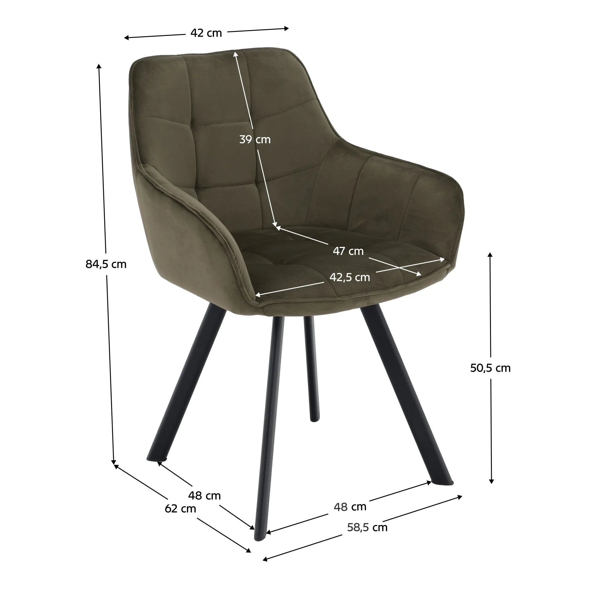 Scaun PETIN, stofa catifelata verde - Bluvel 77, 59x62x85 cm