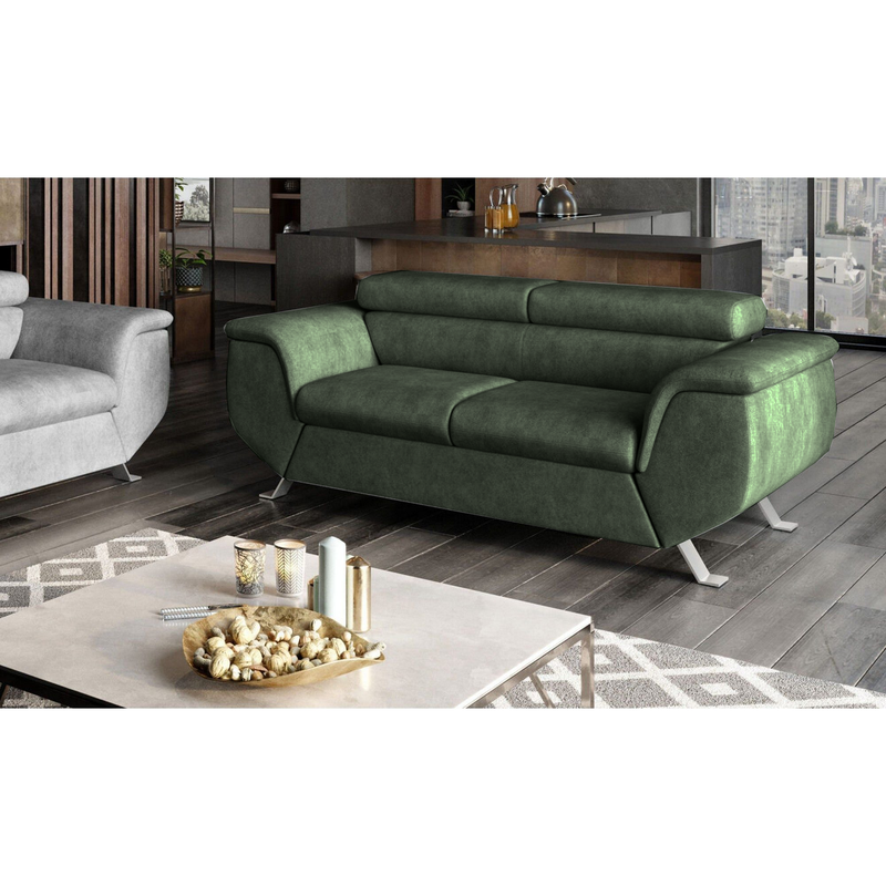 Canapea PHOENIX 2, stofa catifelata verde - Palladium 11, 185x97x97 cm