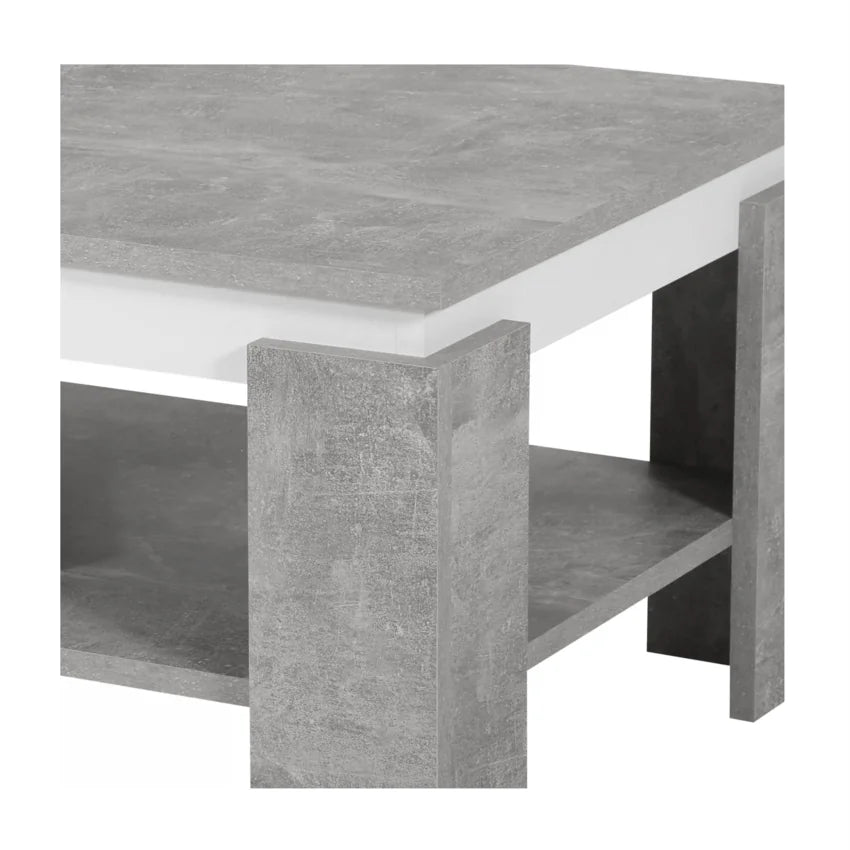 Masuta cafea PIANI, gri beton/alb, 90x60x41 cm