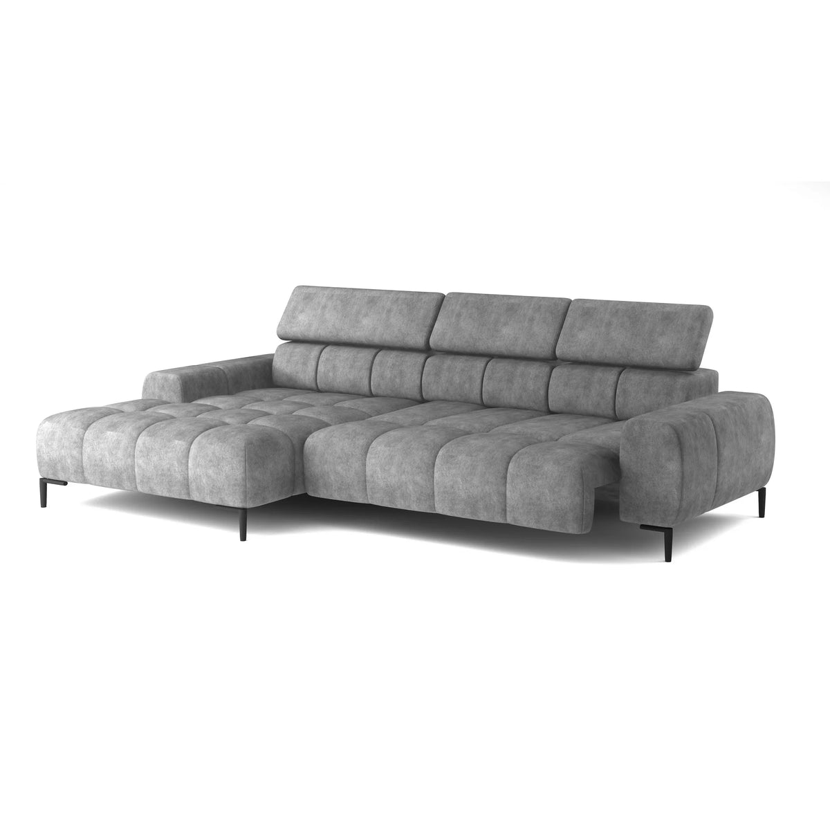 Coltar PLAZA MINI, sezlong stanga, stofa catifelata crem - Salvador 01, Gama Premium, cu reglaj electric si tetiere reglabile, 270x177x99 cm