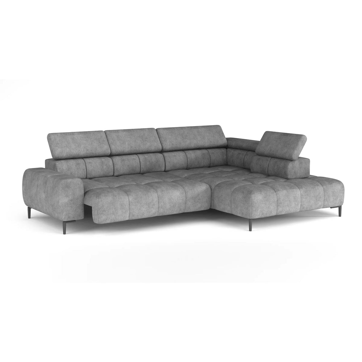 Coltar PLAZA L, sezlong dreapta, stofa catifelata rosu - Vogue 7, Gama Premium, cu reglaj electric si tetiere reglabile, 300x216x99 cm