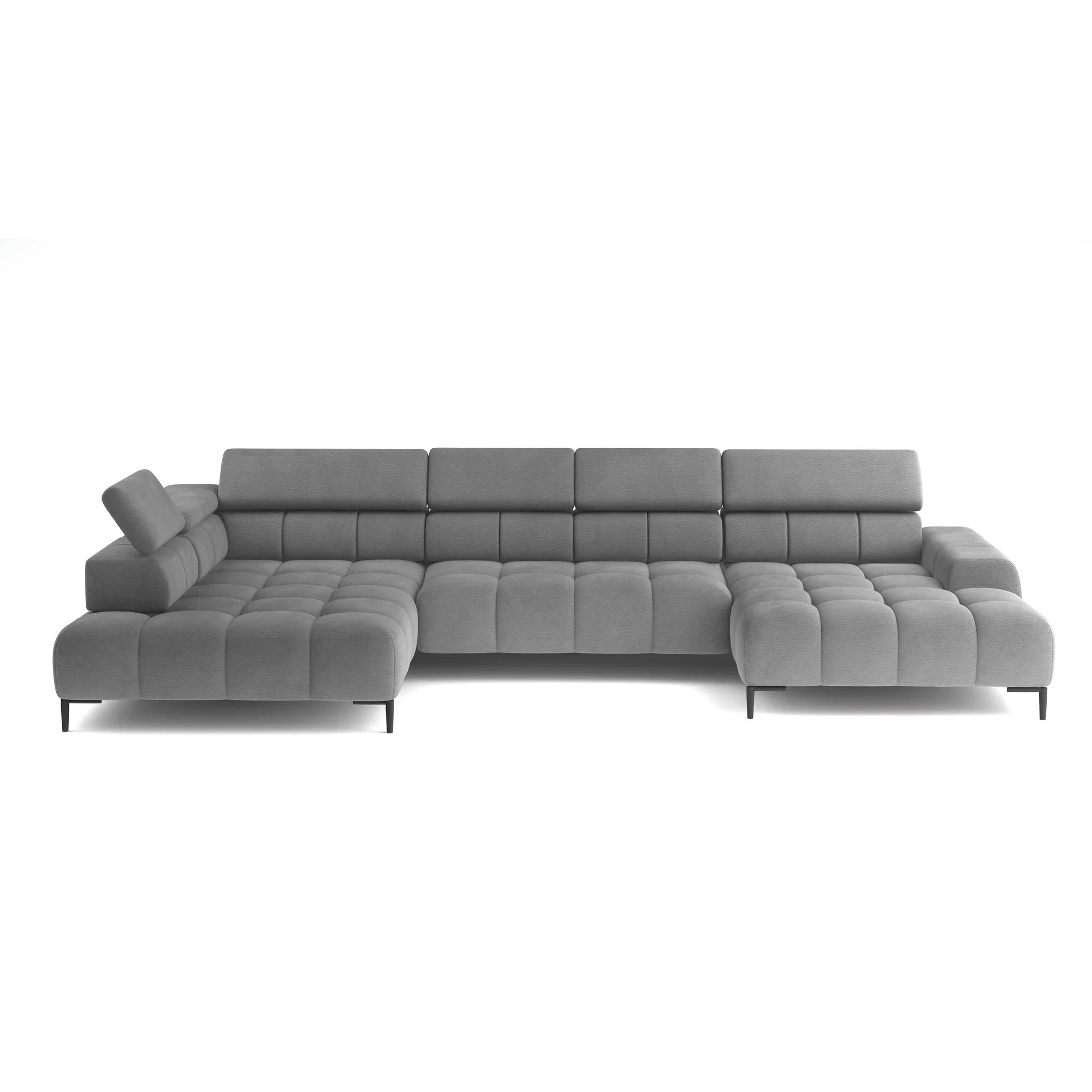 Coltar PLAZA XL, sezlong stanga, stofa catifelata negru - Riviera 100, cu reglaj electric si tetiere reglabile, 385x216x99 cm