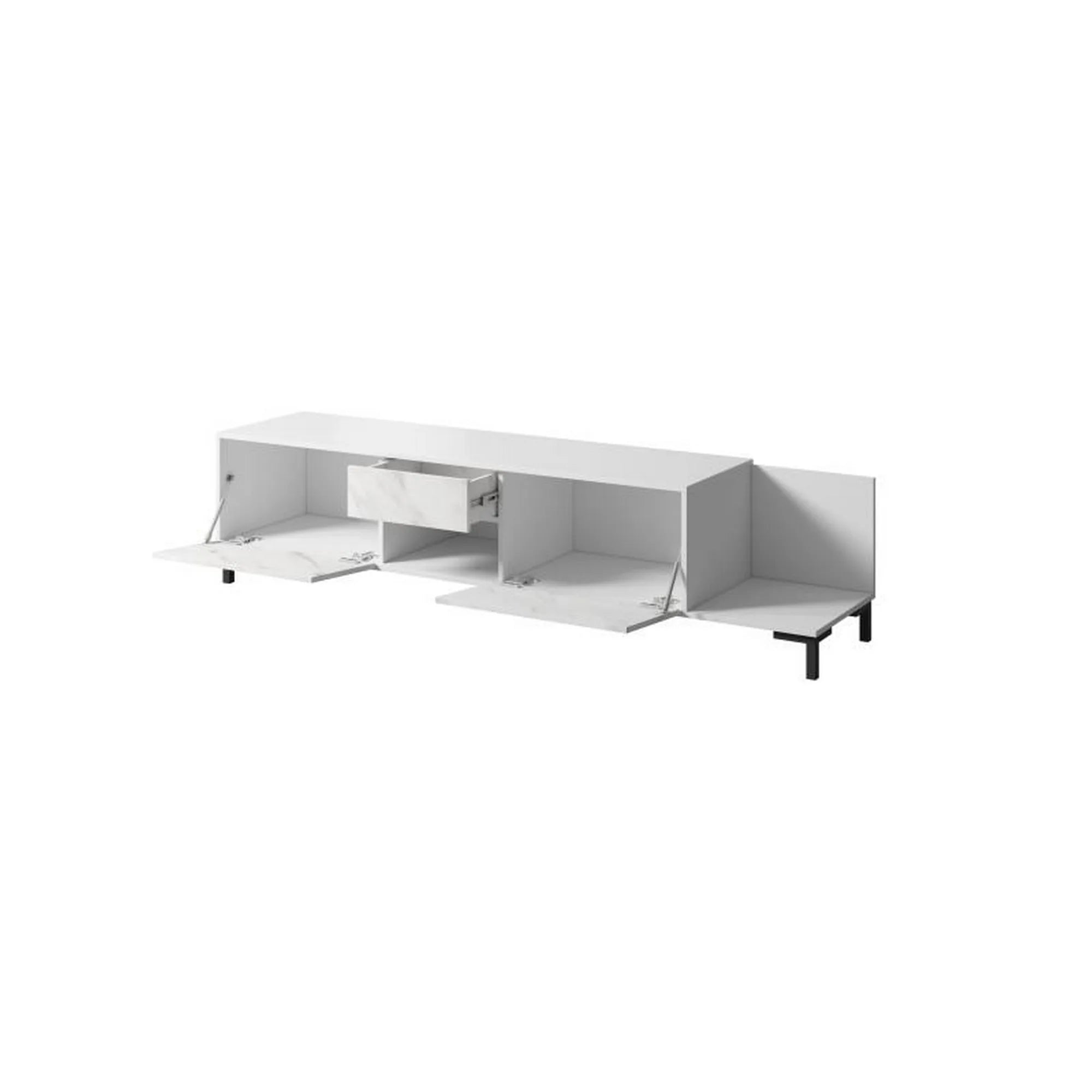 Comoda TV MARMO, alb, alb cu efect de marmura, PAL laminat, 195x40x48 cm