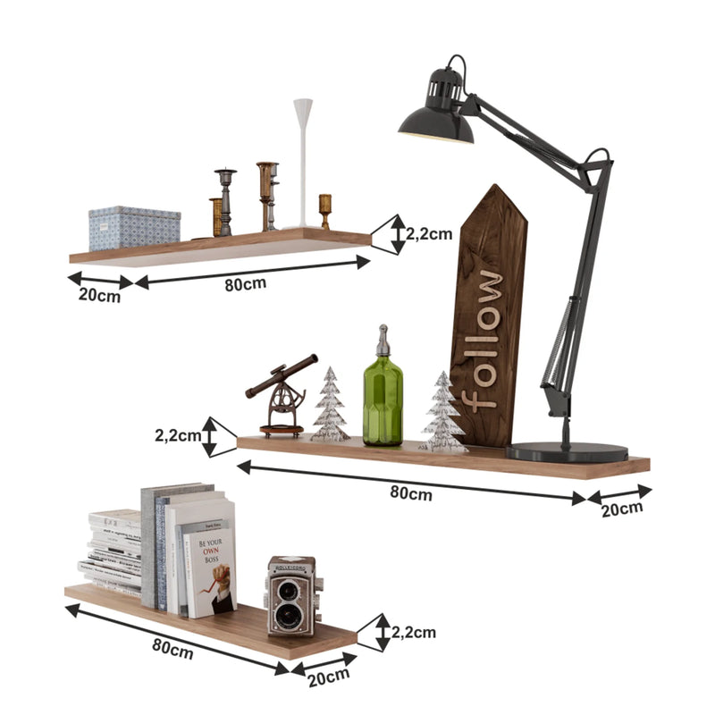 Set 3 polite FEDOR, stejar sonoma, DTD laminat, 80x20x2 cm