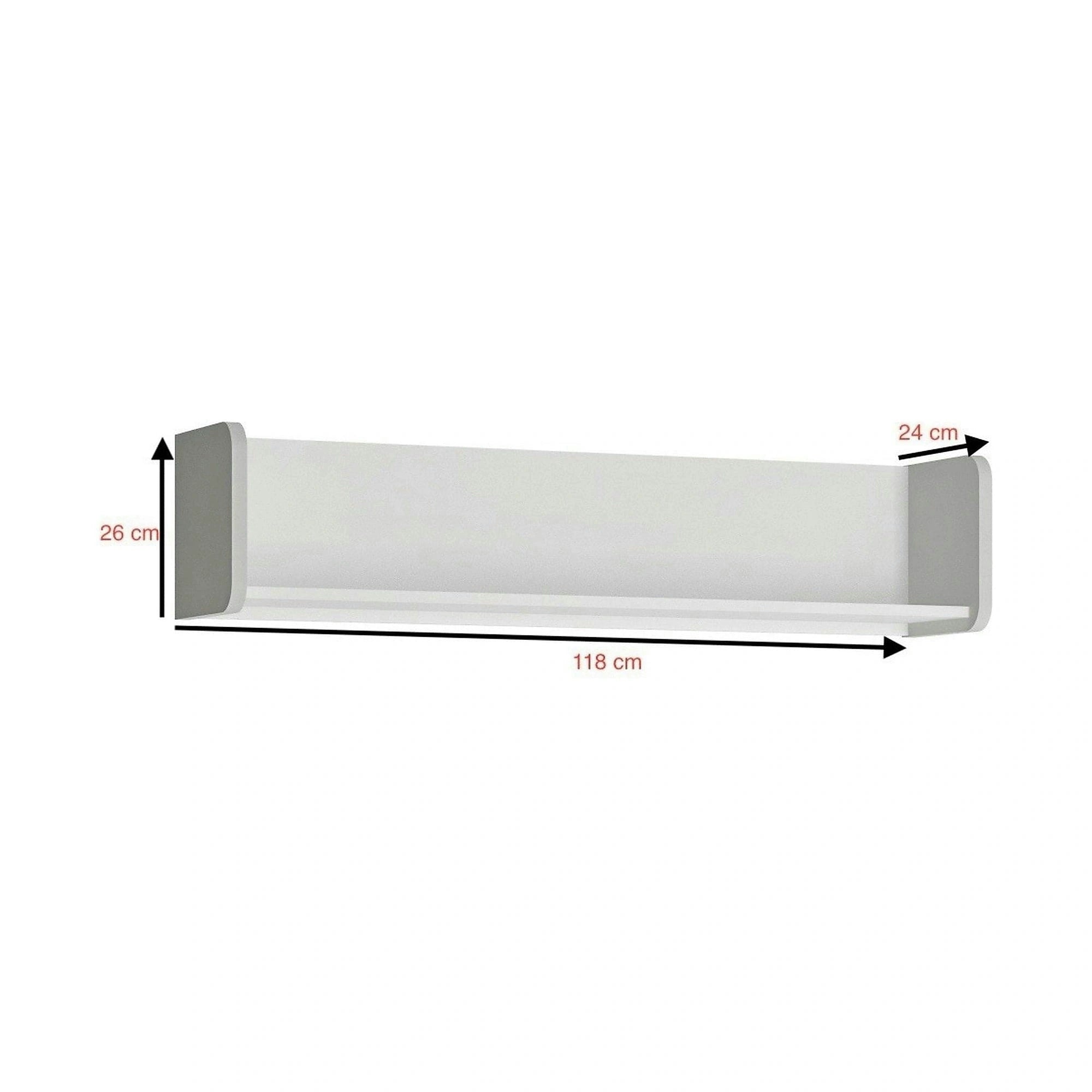 Polita ALBI, alb, PAL laminat, 118x24x26 cm