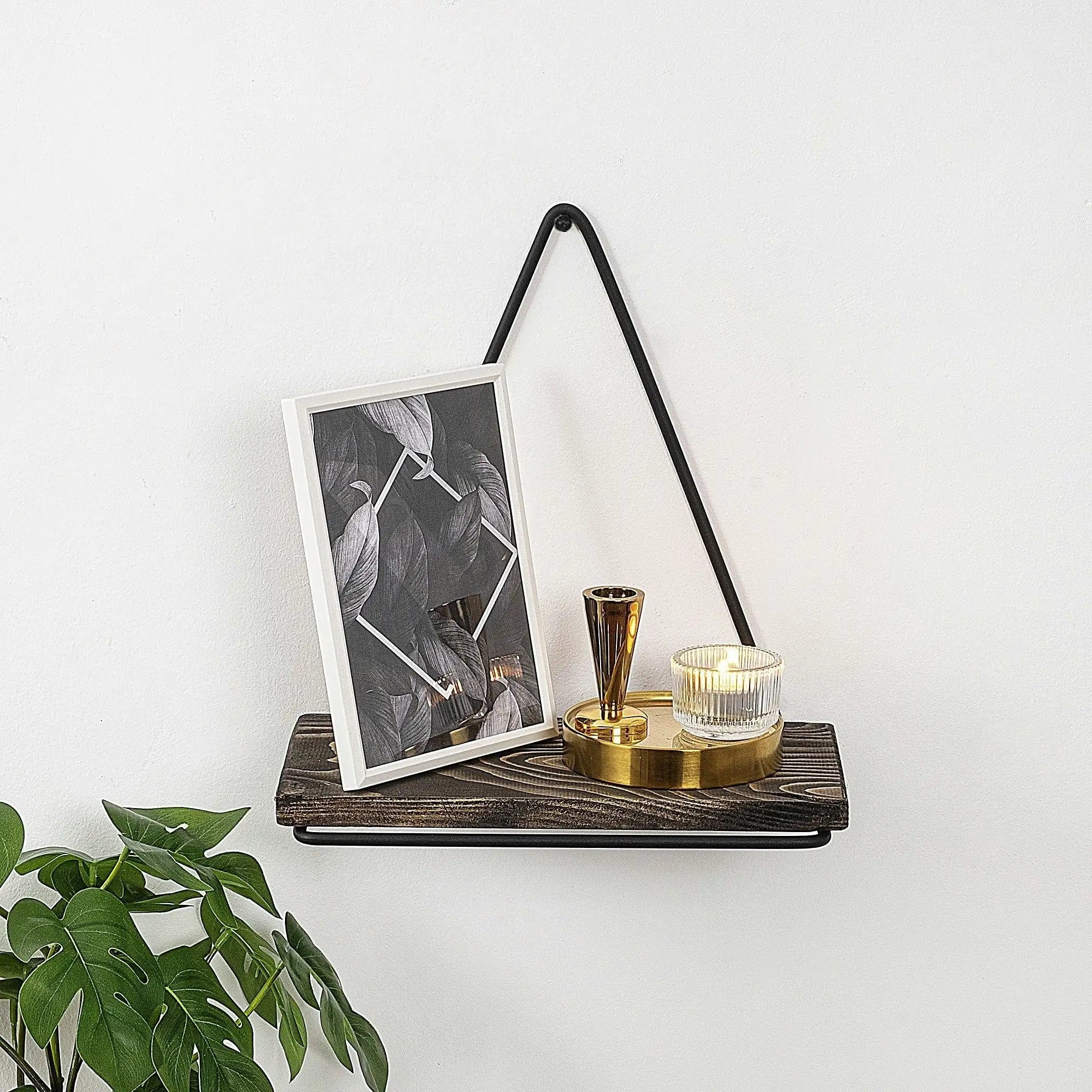 Polita BEGONIA, nuc/negru, lemn/metal, 27x15x28 cm