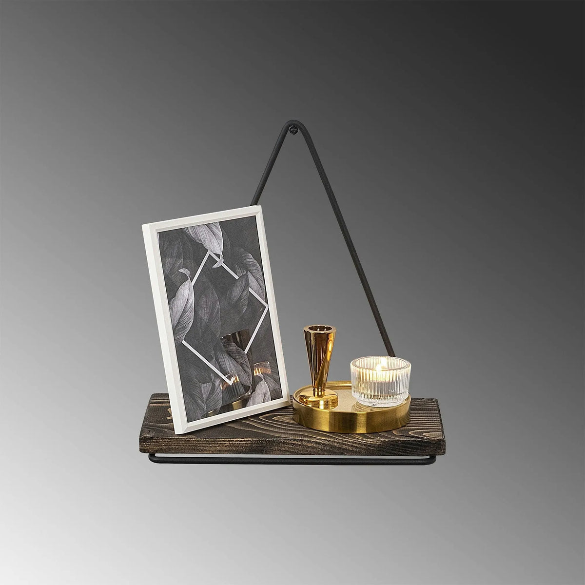 Polita BEGONIA, nuc/negru, lemn/metal, 27x15x28 cm