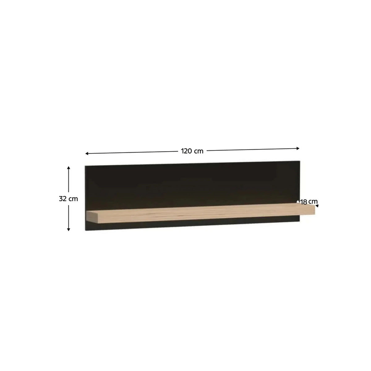 Polita CALI C9, stejar artisan/negru, PAL laminat, 120x18x32 cm